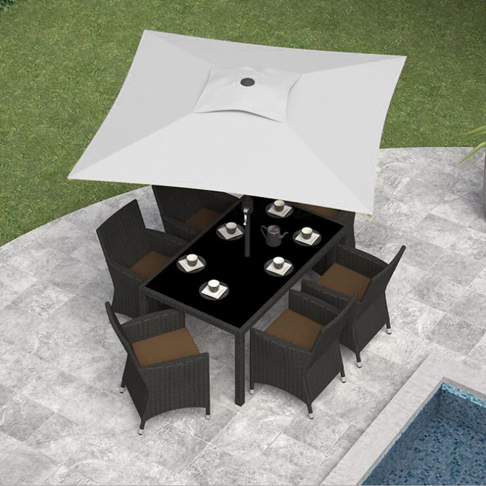 6.5 x 6.5 ft Square Patio Umbrella Replacement Canopy - Outdoor Table Umbrella Top for 4-Rib Umbrellas | Perfect for Backyard, Poolside, and Outdoor Dining Areas