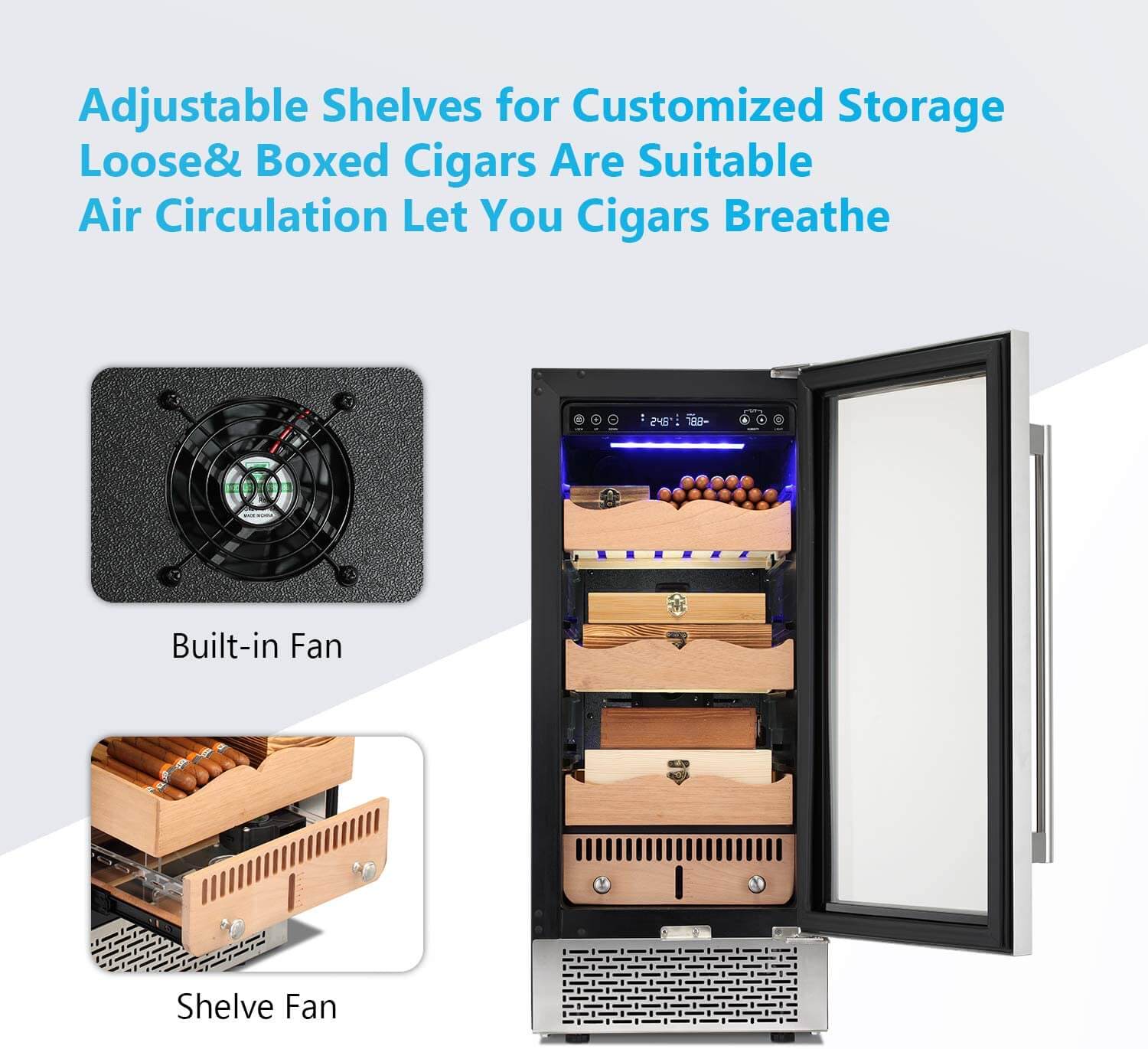 Antarctic Star X51 15 Inch Electric Cigar Humidor with Touch Panel - Silver | Premium Cigar Storage for Home, Office & Gifts | Digital Temperature & Humidity Control