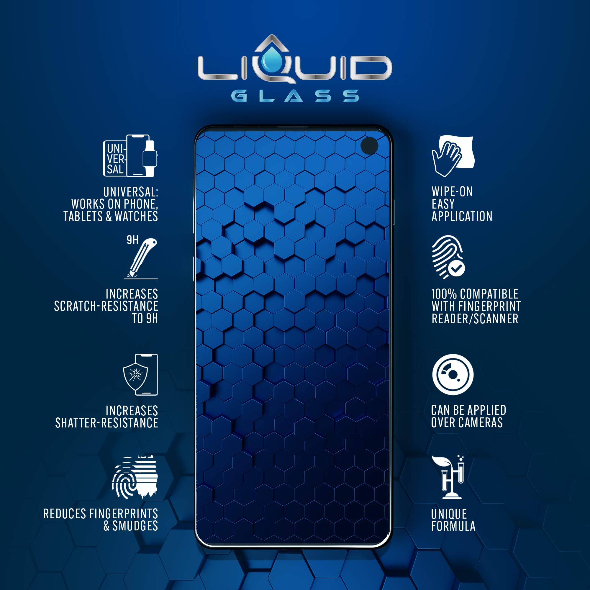 Liquid Glass Screen Protector with $250 Warranty - Scratch & Shatter Resistant Nano Coating for iPhone, Samsung, iPad & Smartwatches | Universal Fit, Easy Application | Perfect for Outdoor, Work & Travel Protection