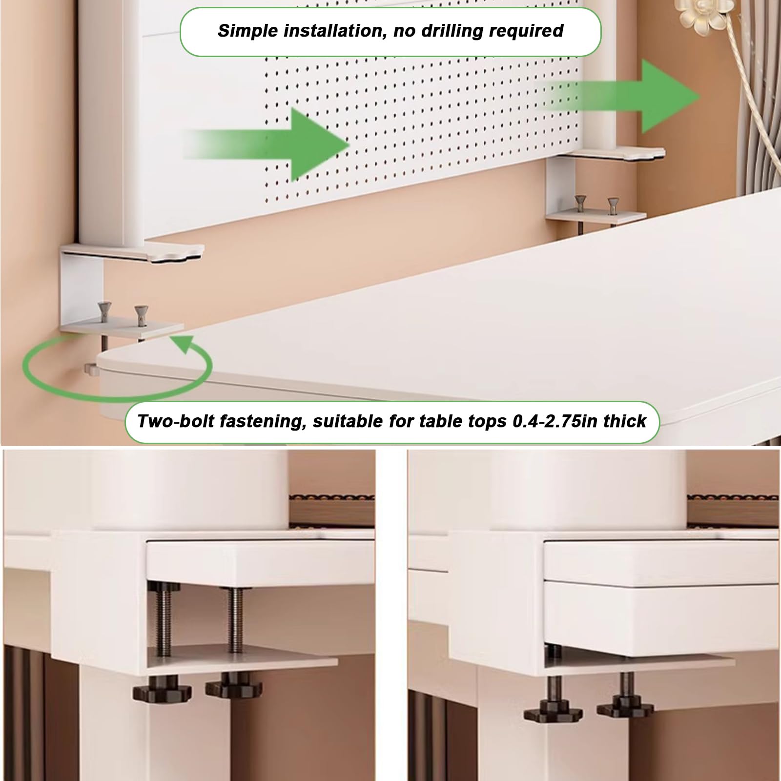 Clamp On Desk Organizer Shelf - White Adjustable Pegboard Workstation for Office & Gaming | 23.6/31.4/39.3 Inch Desktop Shelving with Privacy Panel | Perfect for Computer Accessories, Home Office & Workspace Organization (White, 39.3in/100cm)