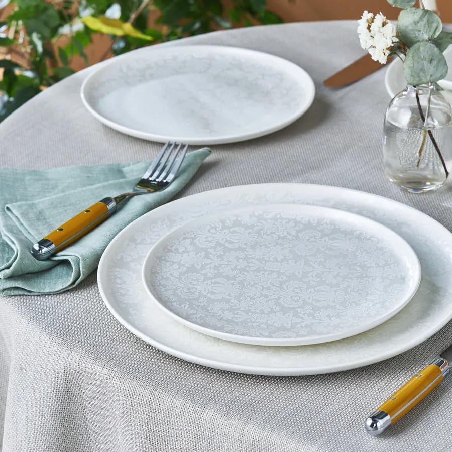 Karaca Minerva 18-Piece Bone China Dinner Set for 6 - Elegant Platinum Tableware with 6 Dinner Plates (11