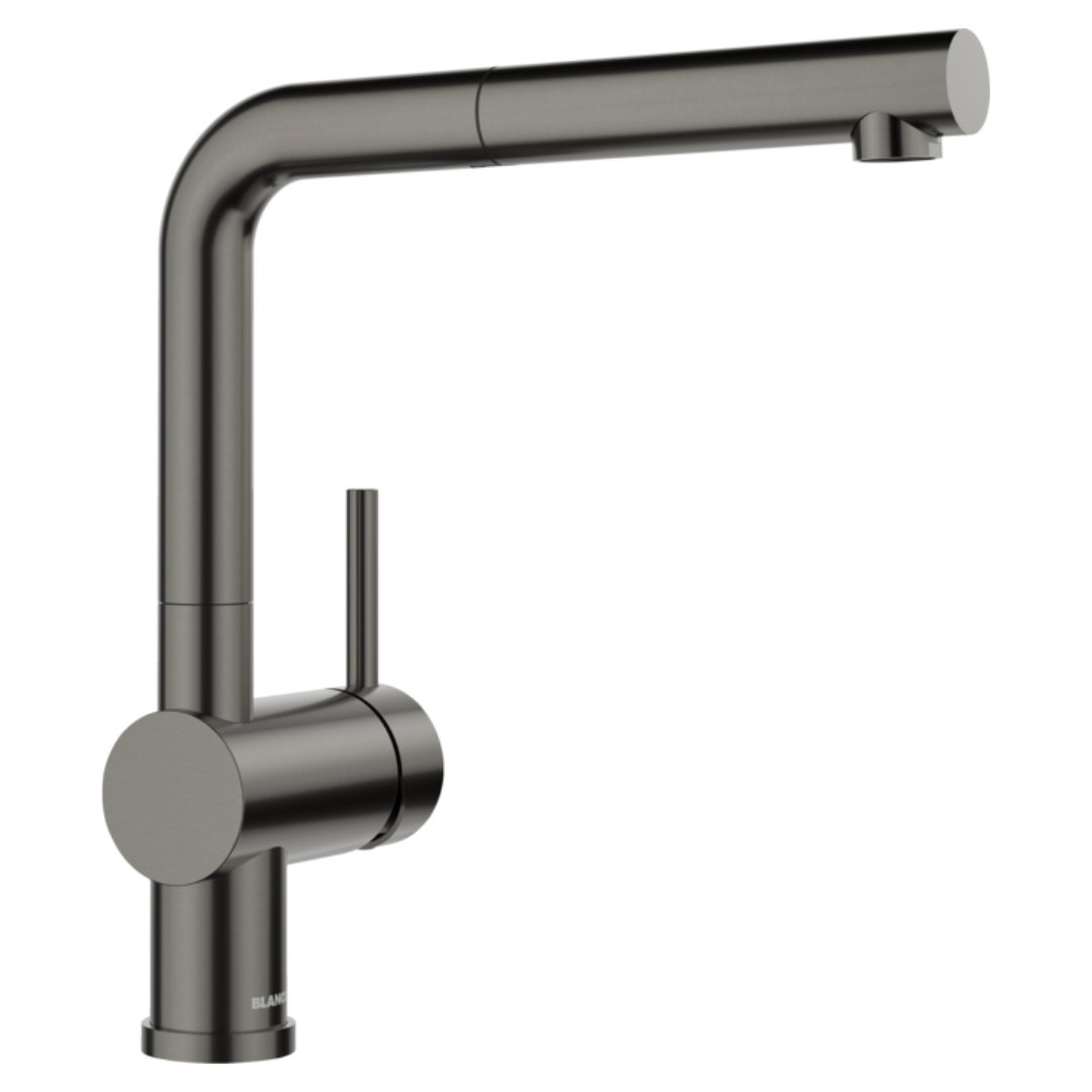 Blanco LINUS S Pull-Out Tap Kitchen Sink Mixer in Satin Dark Steel - Model 527734 | Perfect for Modern Farmhouse & Industrial Style Kitchens