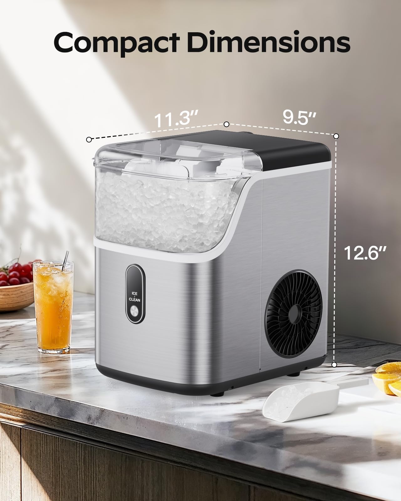 HOMEZAY Countertop Nugget Ice Maker - 33 lbs/Day Soft Chewable Pebble Ice Machine with Self-Cleaning & LED Display | Perfect for Home Kitchen, Office, RV, Camping & Entertaining Parties