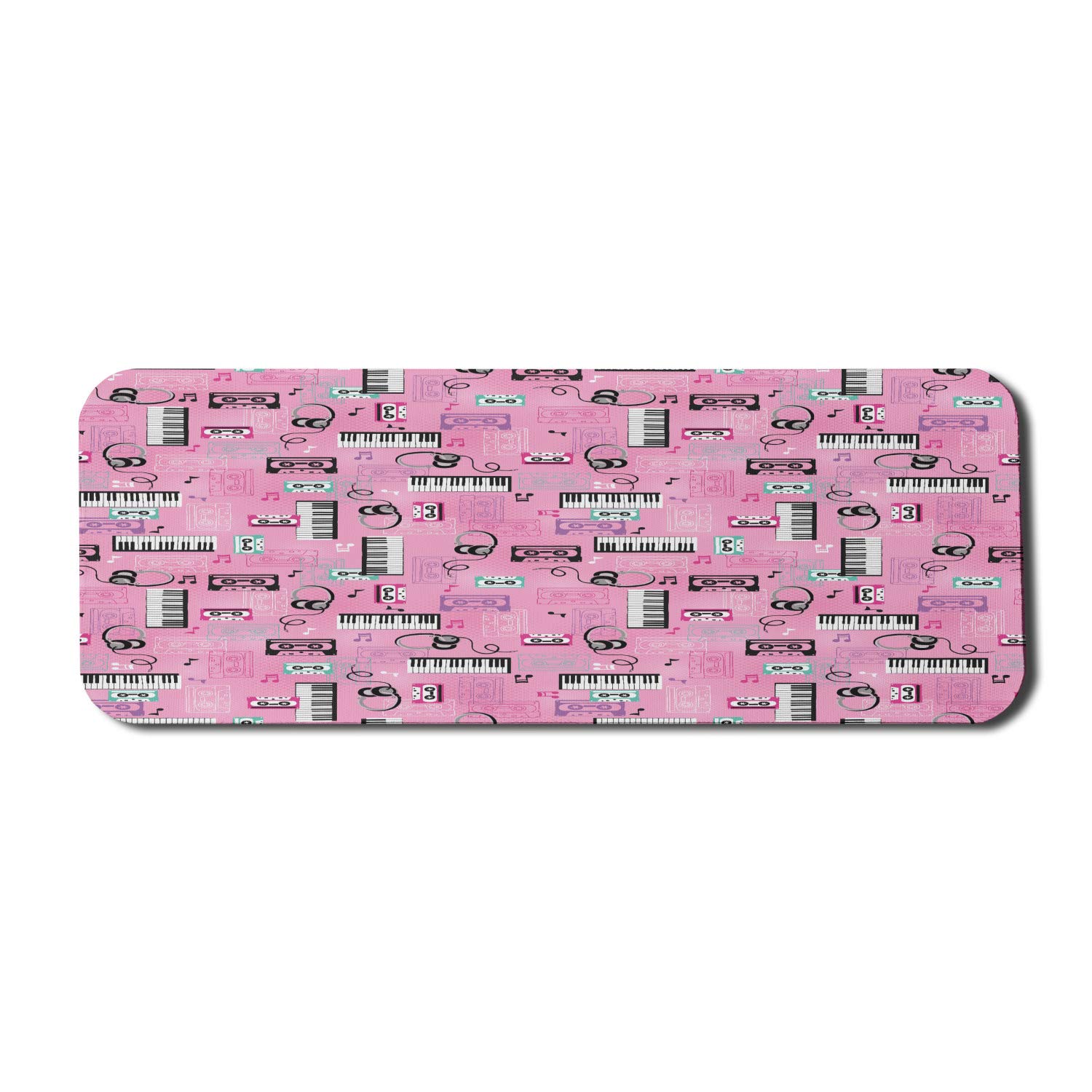 Ambesonne Pink Retro Music Themed Mouse Pad - Vintage Cassettes & Headphones Design, Non-Slip Rubber Base, Extra Large 31