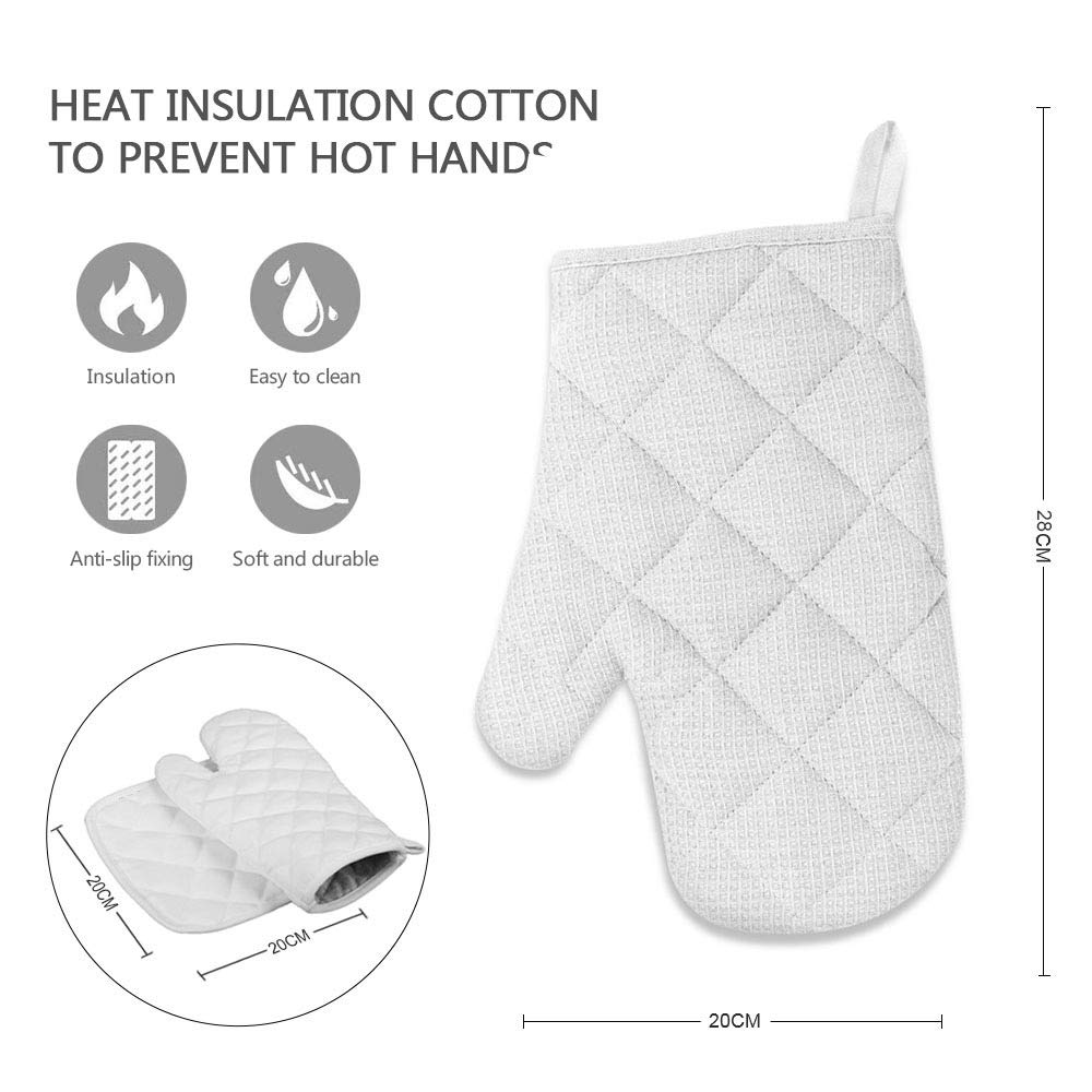 Heat Resistant Oven Mitts & Potholder Set - 3Pcs Polyester Insulated Kitchen Gloves with Non-Slip Grip for Baking, Cooking, BBQ - Beautiful Swans Design - Perfect for Home Kitchen, Grilling & Holiday Baking