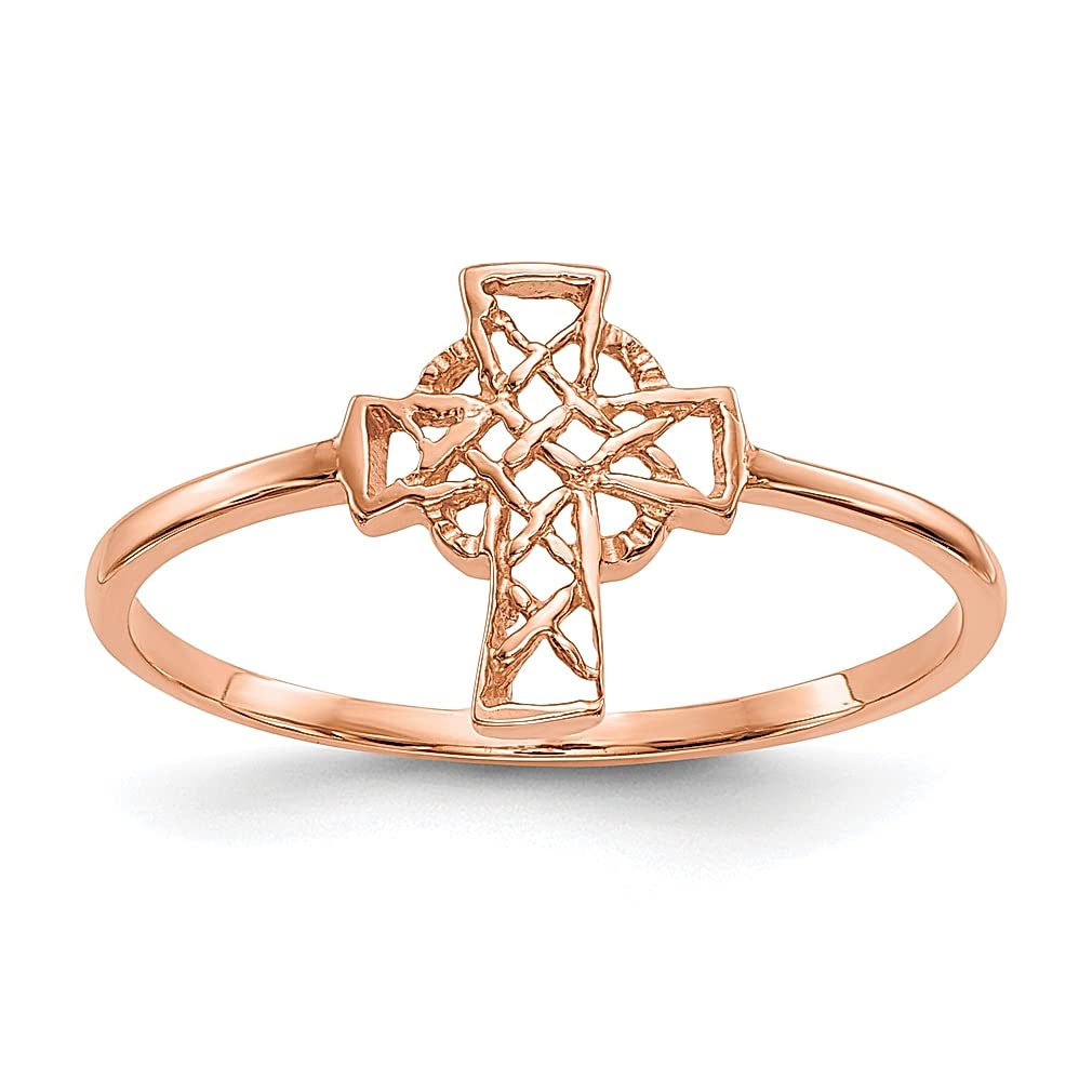 14K Rose Gold Celtic Cross Claddagh Ring - Religious Jewelry for Women, Elegant Gift for Her - Perfect for Weddings, Anniversaries & Special Occasions
