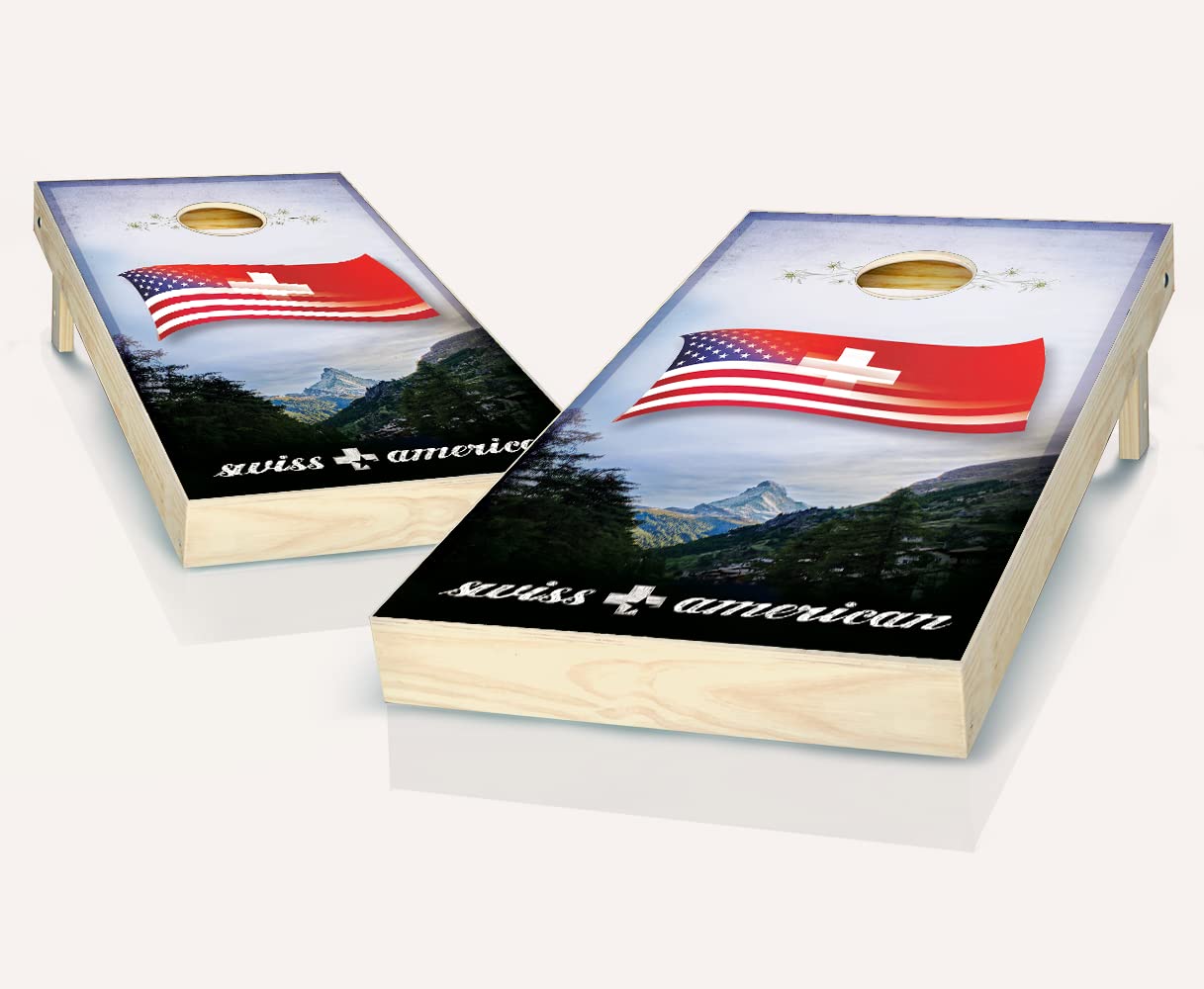 Premium Swiss American Cornhole Game Set - 2 Regulation Boards & 8 Pro Bean Bags - Customizable Accessories for Backyard, Tailgate & Outdoor Parties