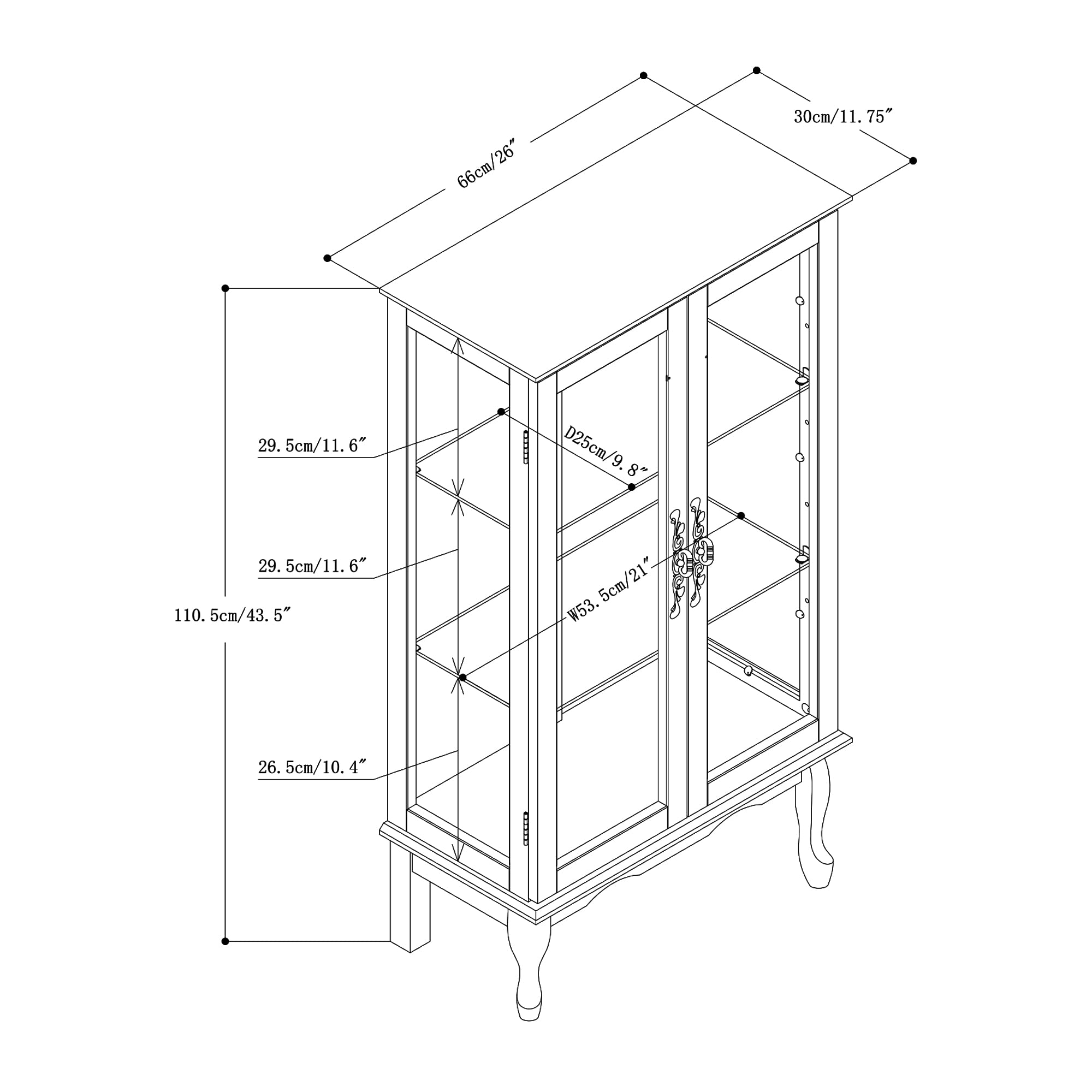 Oak Curio Display Cabinet with LED Lights, Glass Doors & Adjustable Tempered Shelves - Elegant Corner China Cabinet with Carved Decor for Living Room, Dining Room, or Office Showcase
