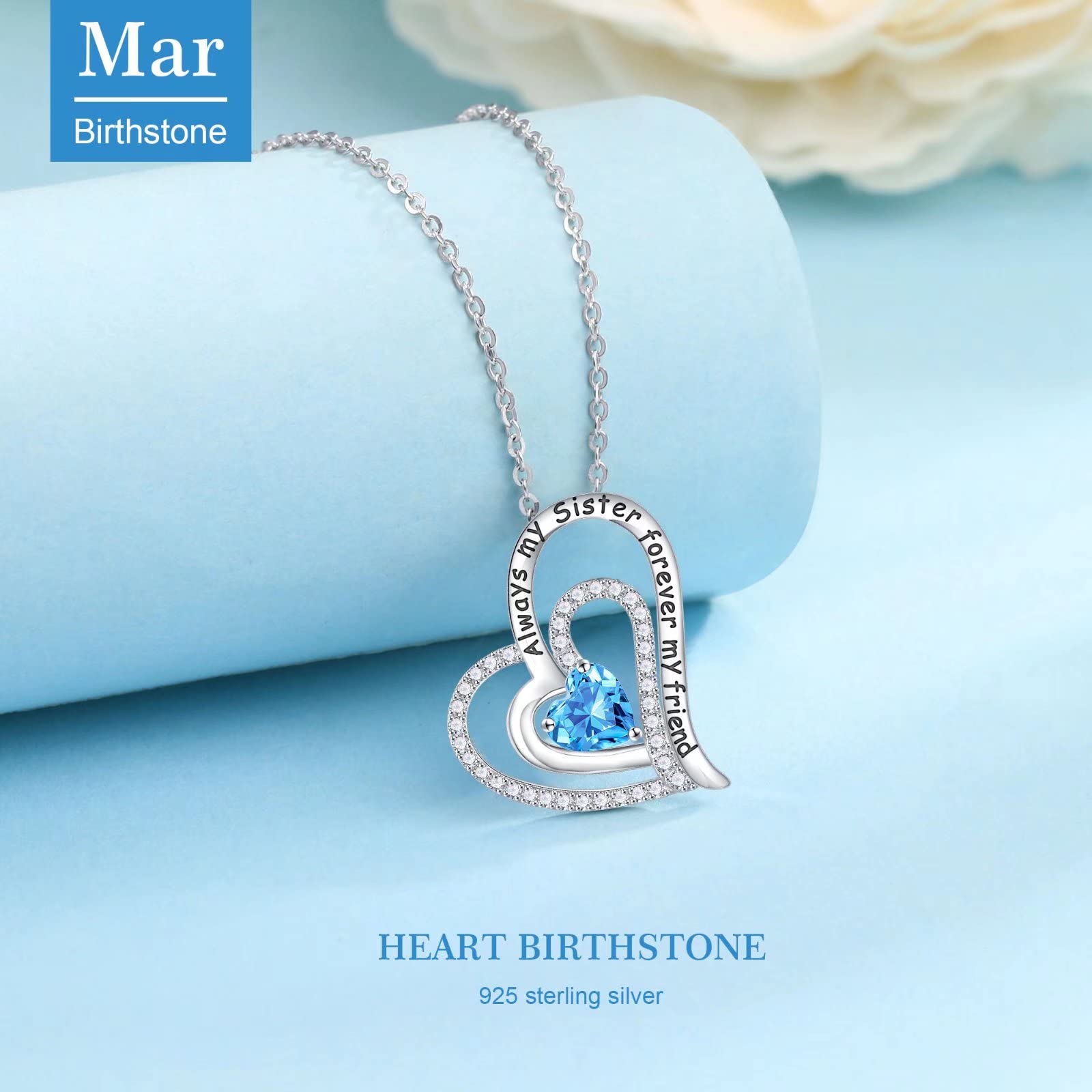 Birthstone Necklace for Women - Sterling Silver Heart Pendant Jewelry Gift for Mom, Wife, Girlfriend, Daughter | Birthday, Mother's Day, Anniversary Present | Perfect for Everyday Wear & Special Occasions