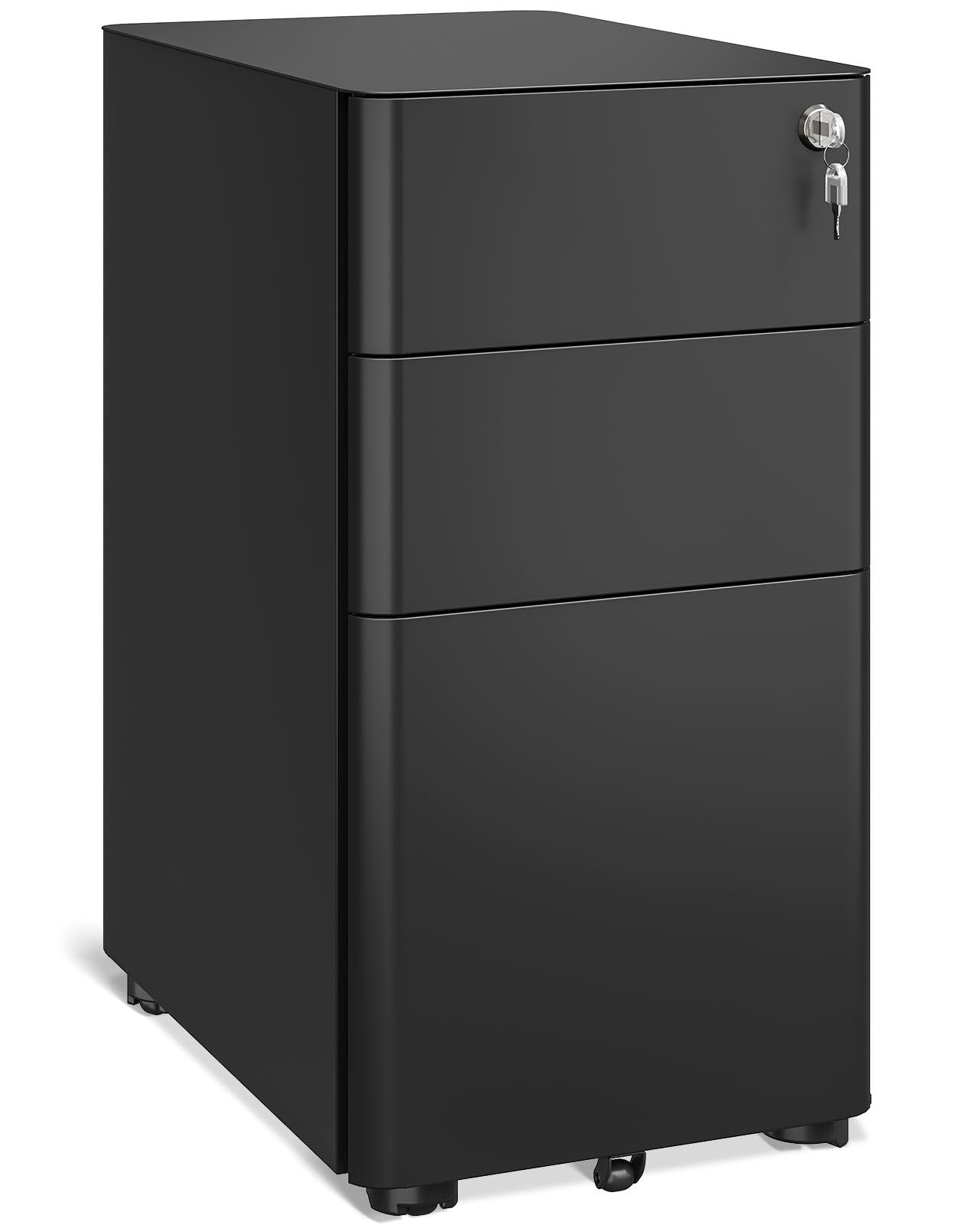 AODK 3-Drawer Rolling File Cabinet with Lock - Fully Assembled Mobile Storage for A4, Legal & Letter Files - Black - Perfect for Home Office, Small Business & Workspace Organization