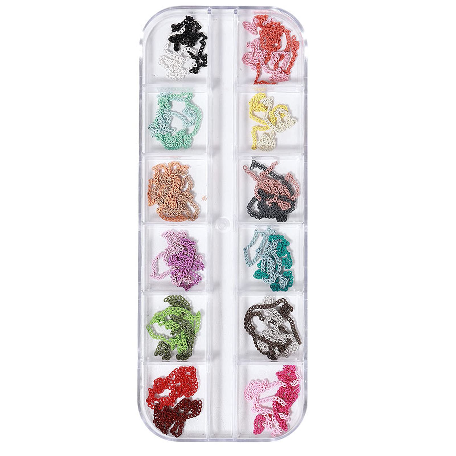 12 Boxes Nail Art Jewelry Small Chains - Decorative Metal Nail Stickers for DIY Manicure, Nail Decoration, Party & Special Occasions - WN8