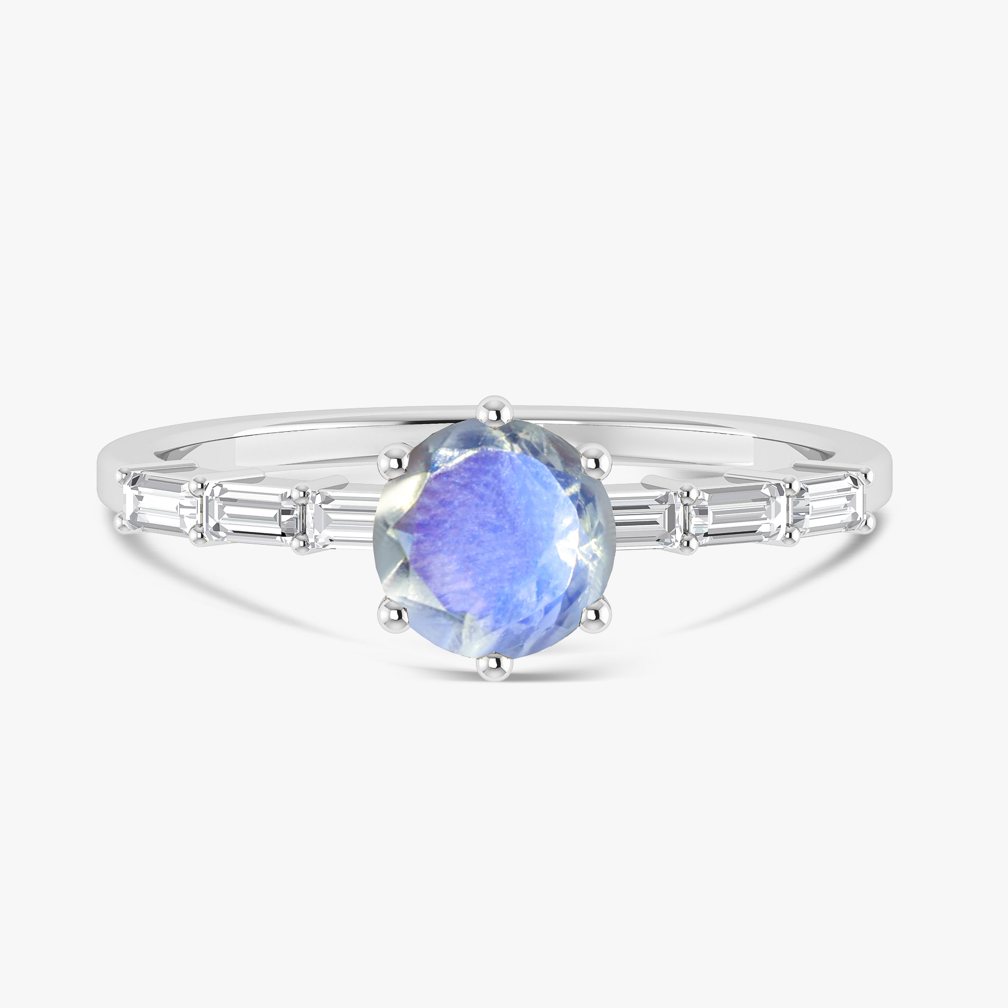 Rainbow Moonstone Seven Stone Ring for Women - Elegant Sterling Silver Jewelry for Wedding, Engagement & Everyday Wear