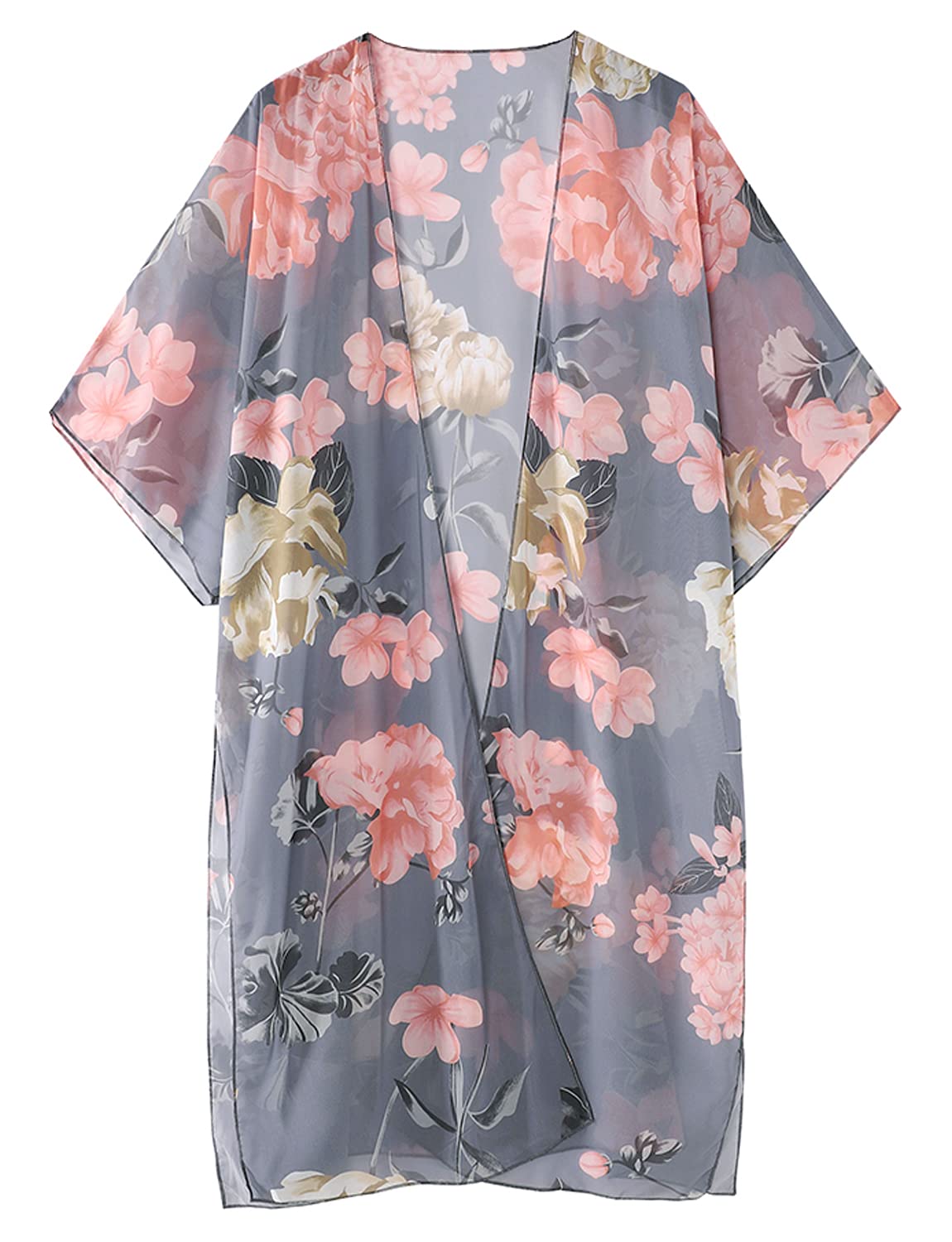 MayBuy Women's Summer Long Flowy Kimono Cardigan - Boho Chiffon Beach Cover Up Tops for Women - Lightweight Open Front Cardigan for Beach, Pool, Vacation & Casual Outings