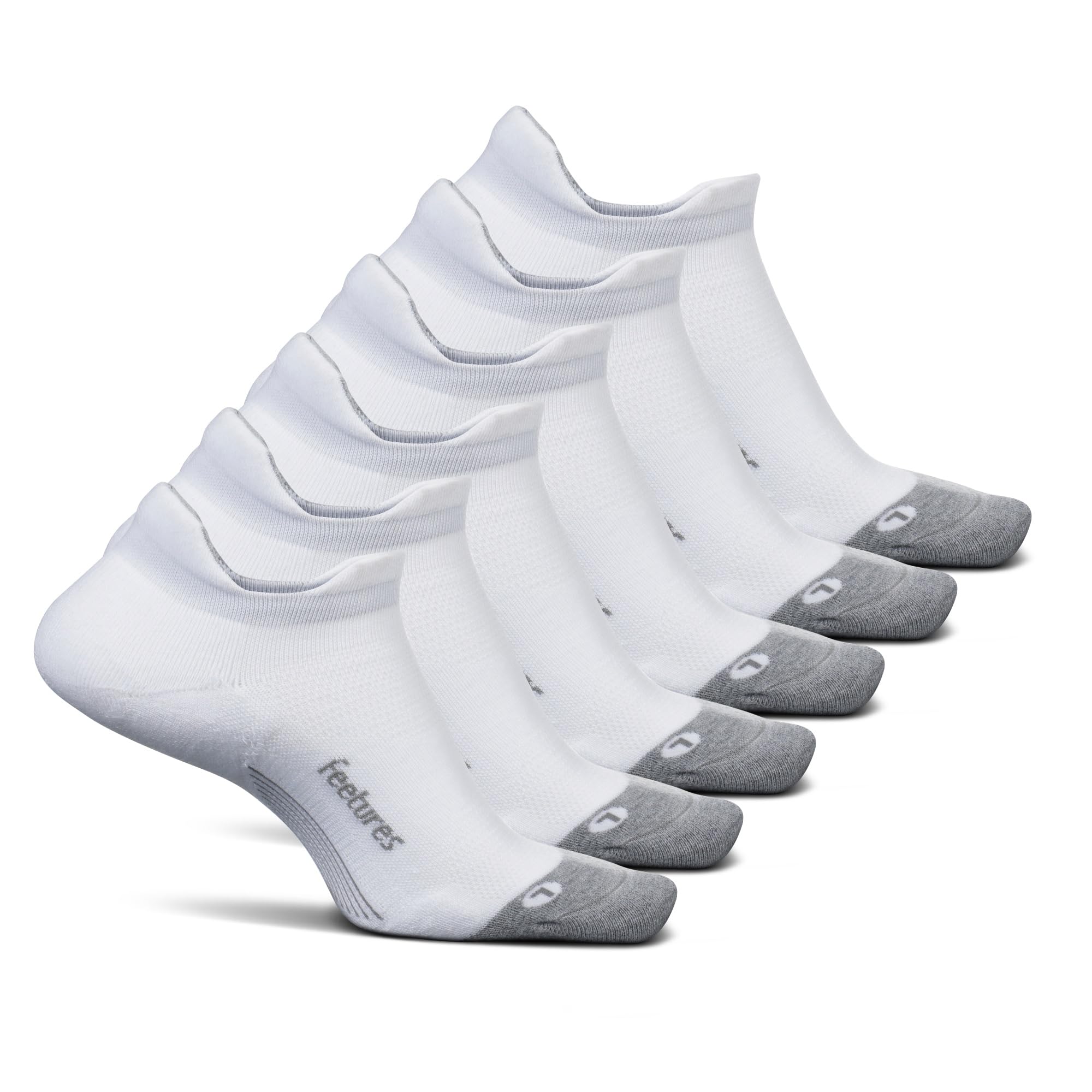 Feetures Elite Light Cushion No Show Tab Ankle Socks - Breathable Sport Socks with Targeted Compression for Running & Workouts - White (6 Pair Pack) - Perfect for Gym, Yoga & Everyday Wear