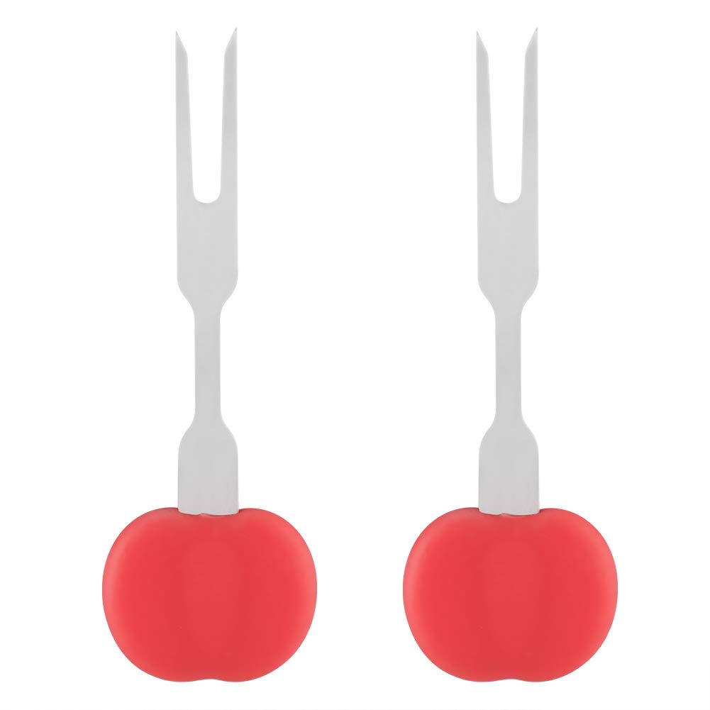 Stainless Steel BBQ Forks Set of 2 - Durable Mini Barbecue Forks with Heat-Resistant Handle for Grilling, Camping & Outdoor Cooking (Red)