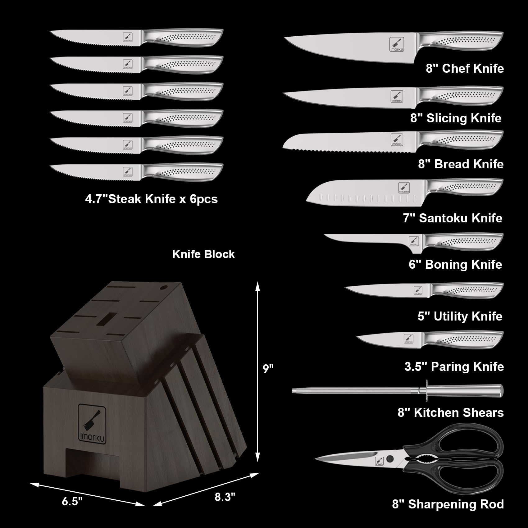 Imarku 16-Piece High Carbon Stainless Steel Kitchen Knife Set with Block - Ultra Sharp Japanese Knives, Non-Slip Ergonomic Handle, Dishwasher Safe - Perfect for Home Chefs, Cooking Enthusiasts & Gift Giving