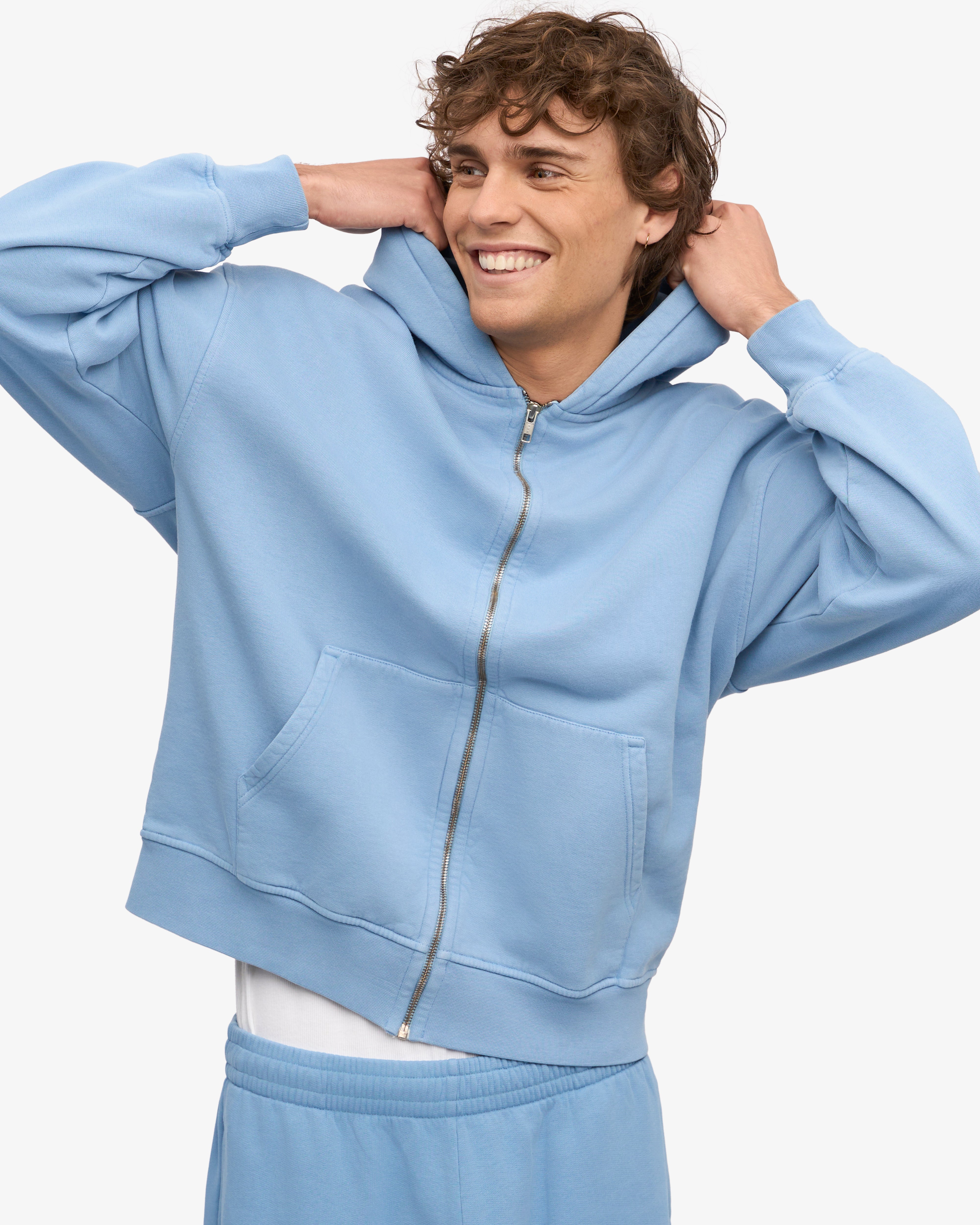 Organic Oversized Zip Hoodie for Women - Soft & Cozy Pullover Fleece Sweatshirt - Seaside Blue - Perfect for Casual Wear, Lounging & Outdoor Activities