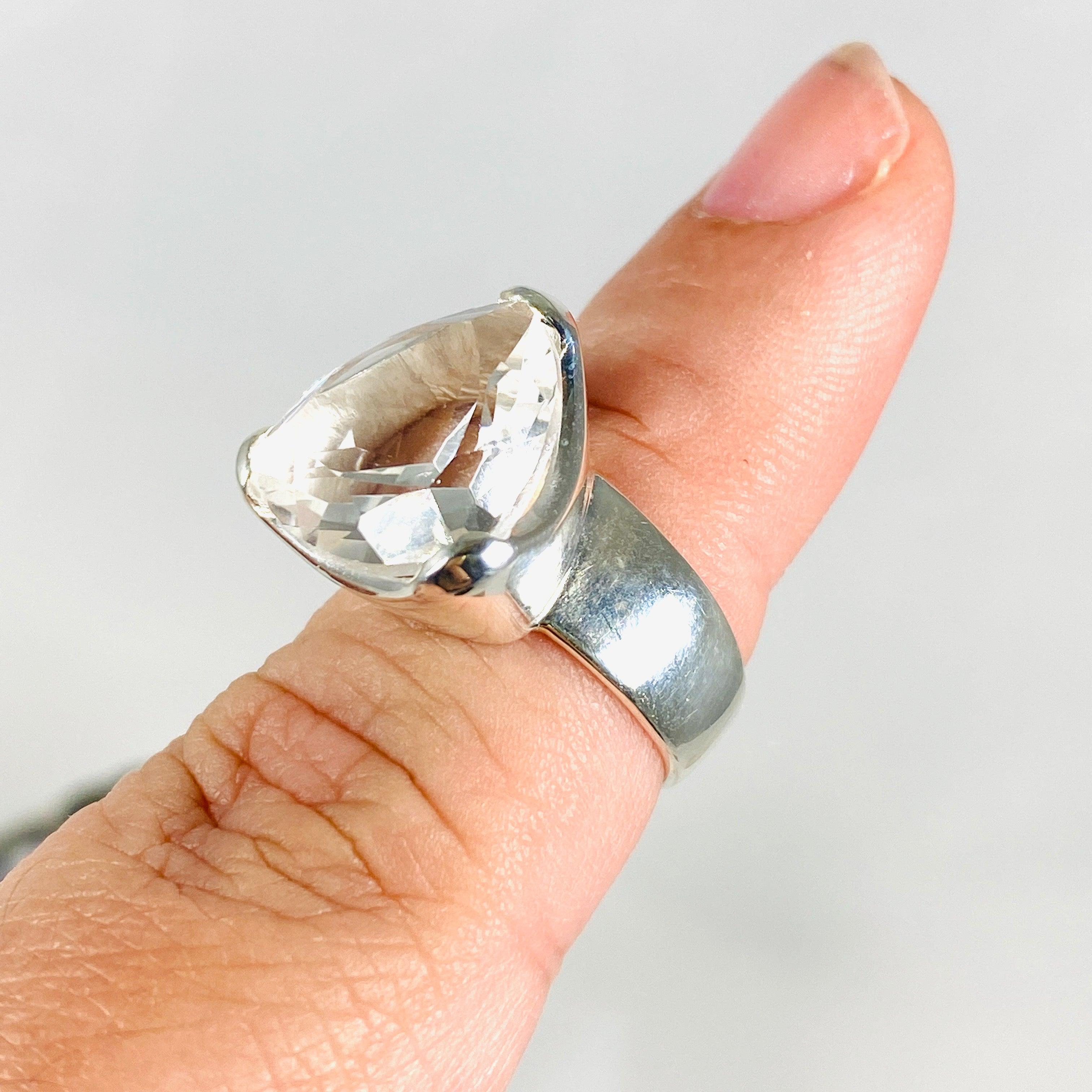 Natural Clear Quartz Trillion Faceted Ring - Size 7 | KRGJ2941 | Elegant Healing Crystal Jewelry for Meditation, Energy Work & Spiritual Gifts