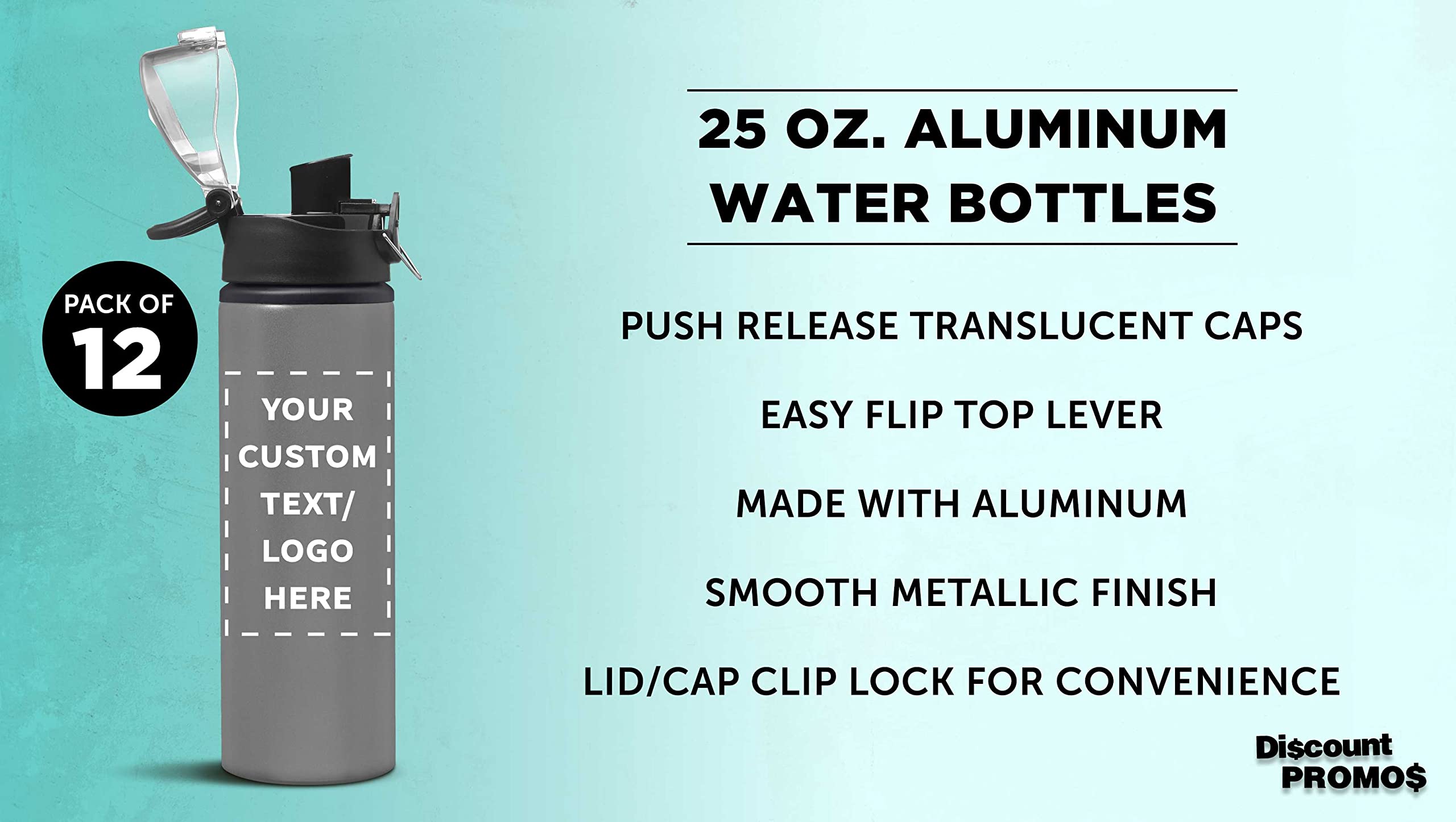 Custom 25 oz Aluminum Water Bottles with Carabiner - Set of 12 Personalized Bulk Pack (Refillable, BPA-Free) - Ideal for Gym, Hiking, Cycling, School & Office - Silver Sport Bottles for Active Lifestyle