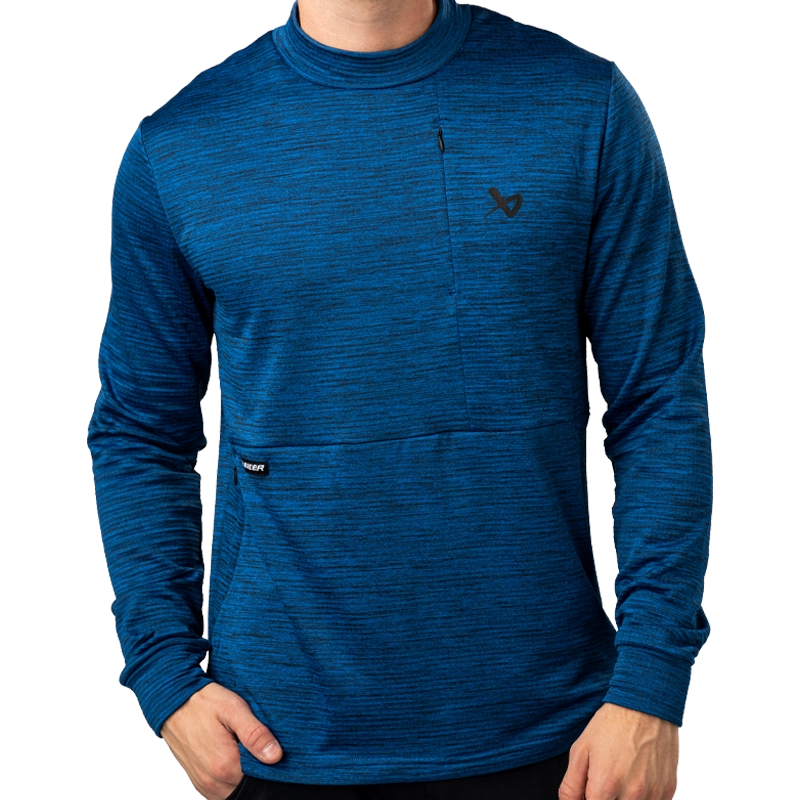 Bauer FLC Mock Neck Long Sleeve Tee for Men - Comfortable Performance Shirt for Hockey & Casual Wear - Senior Size Blue