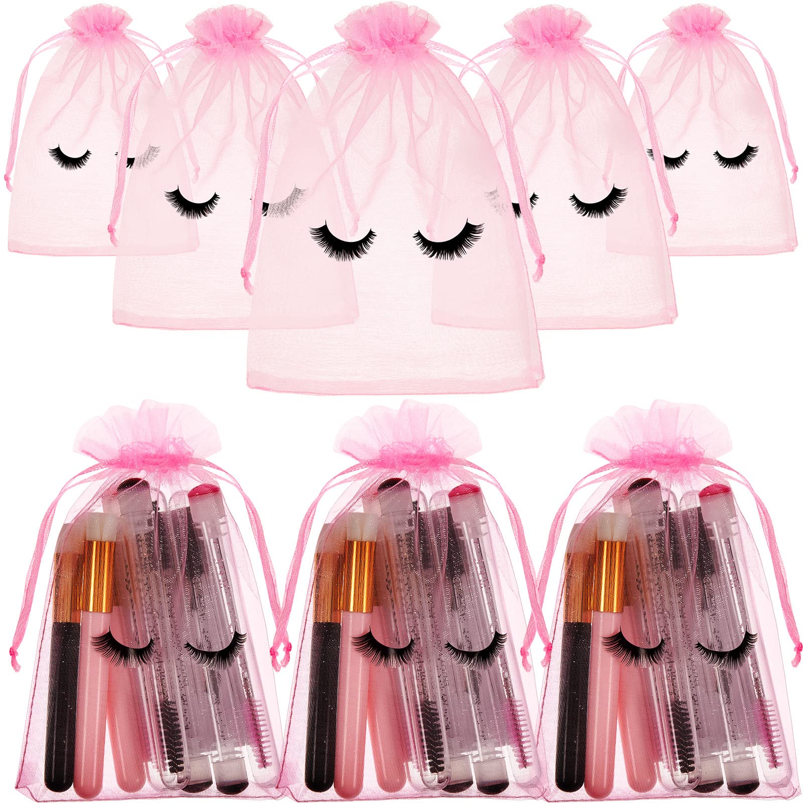 100 Pcs Eyelash Extension Aftercare Bags - Pink & Black Drawstring Cosmetic Pouches (7x5 Inch) for Makeup, Jewelry & Beauty Supplies | Perfect for Lash Techs, Salons & Gift Packaging