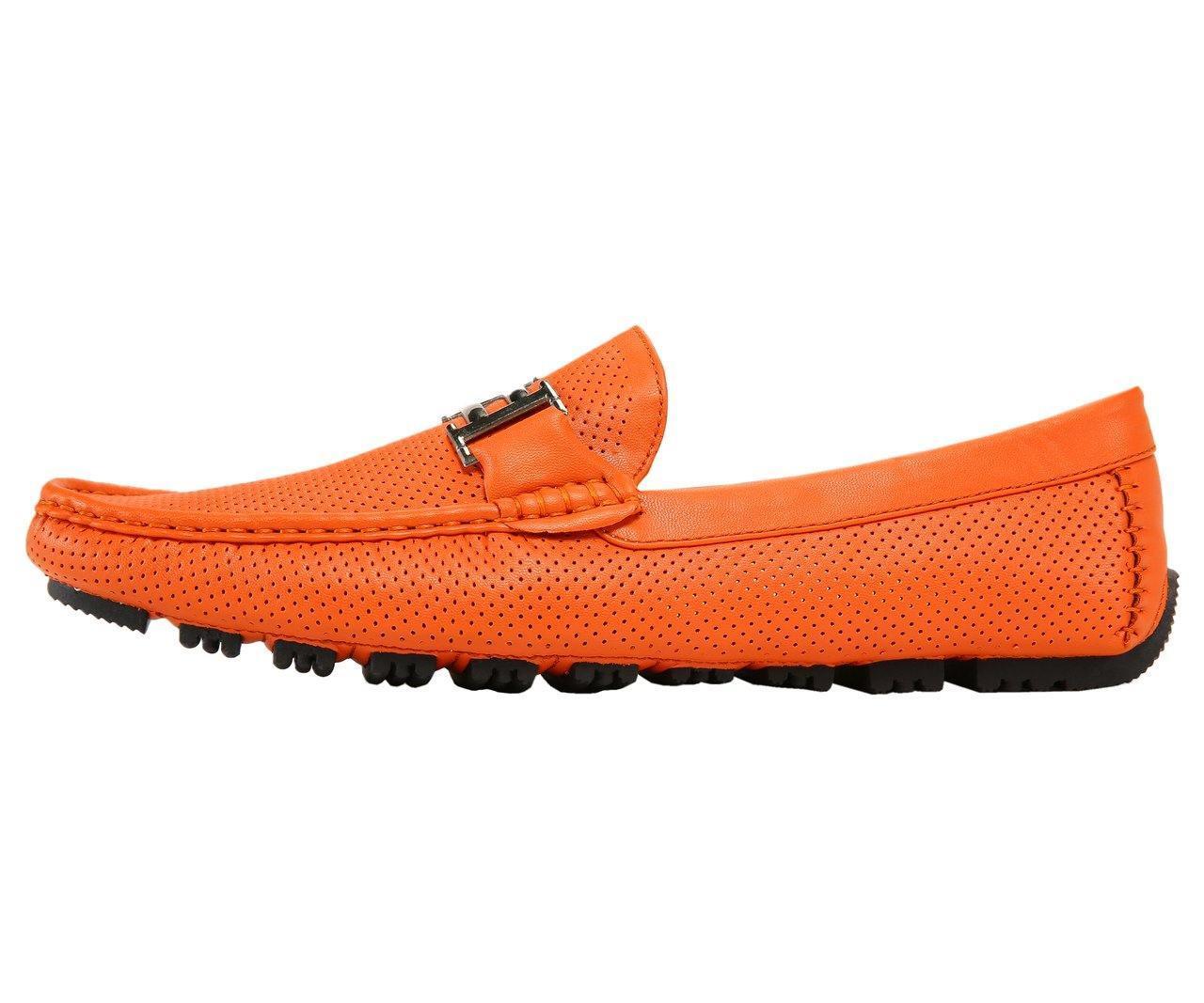 Men's Orange Perforated Smooth Driving Moccasin Loafers - Breathable Casual Slip-On Shoes for Driving, Work & Everyday Wear