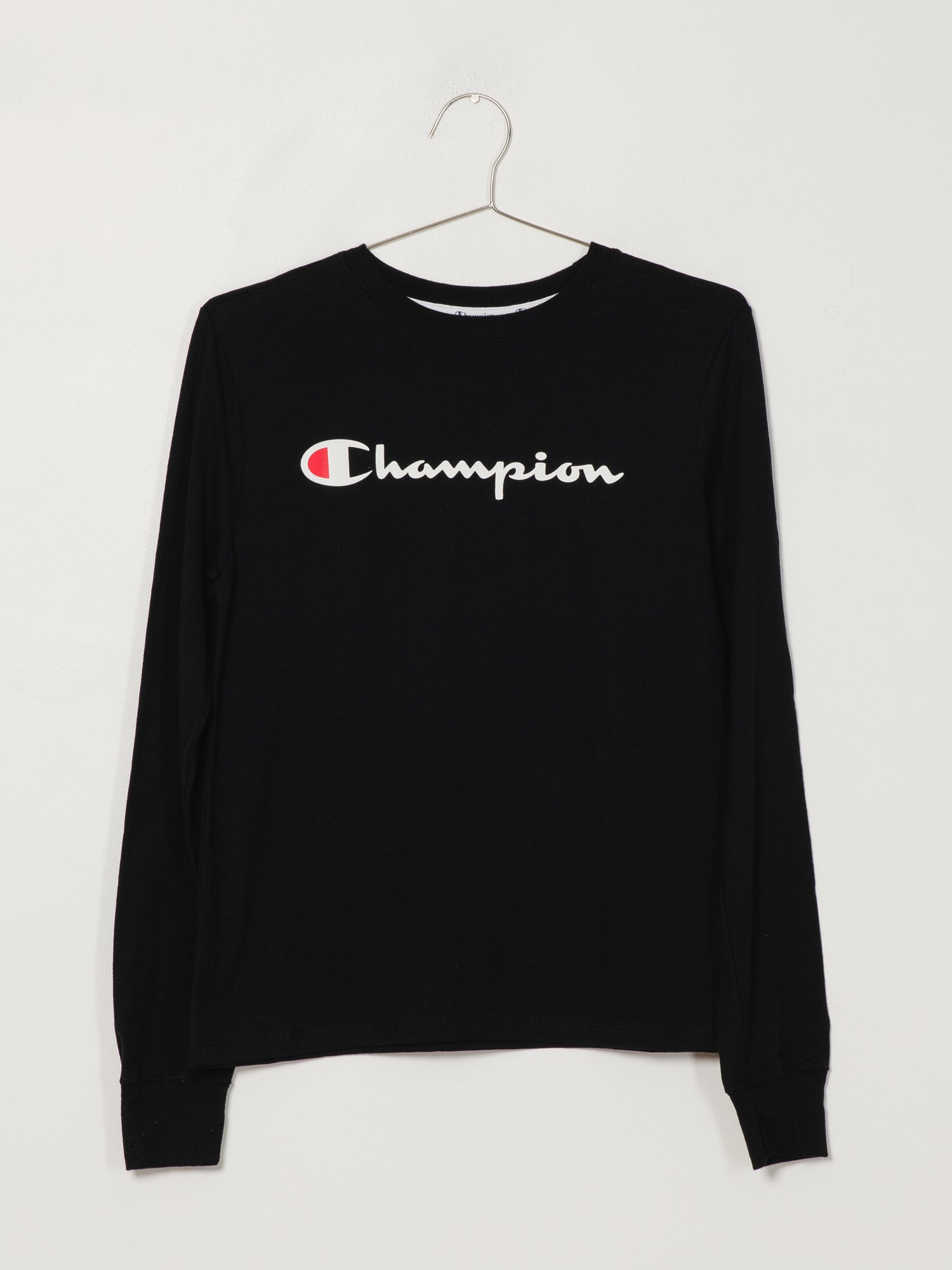 Champion Classic Script Long Sleeve T-Shirt for Men & Women | Soft Cotton Crewneck Tee | Vintage-Inspired Casual Wear for Everyday Outfits, Lounge & Street Style