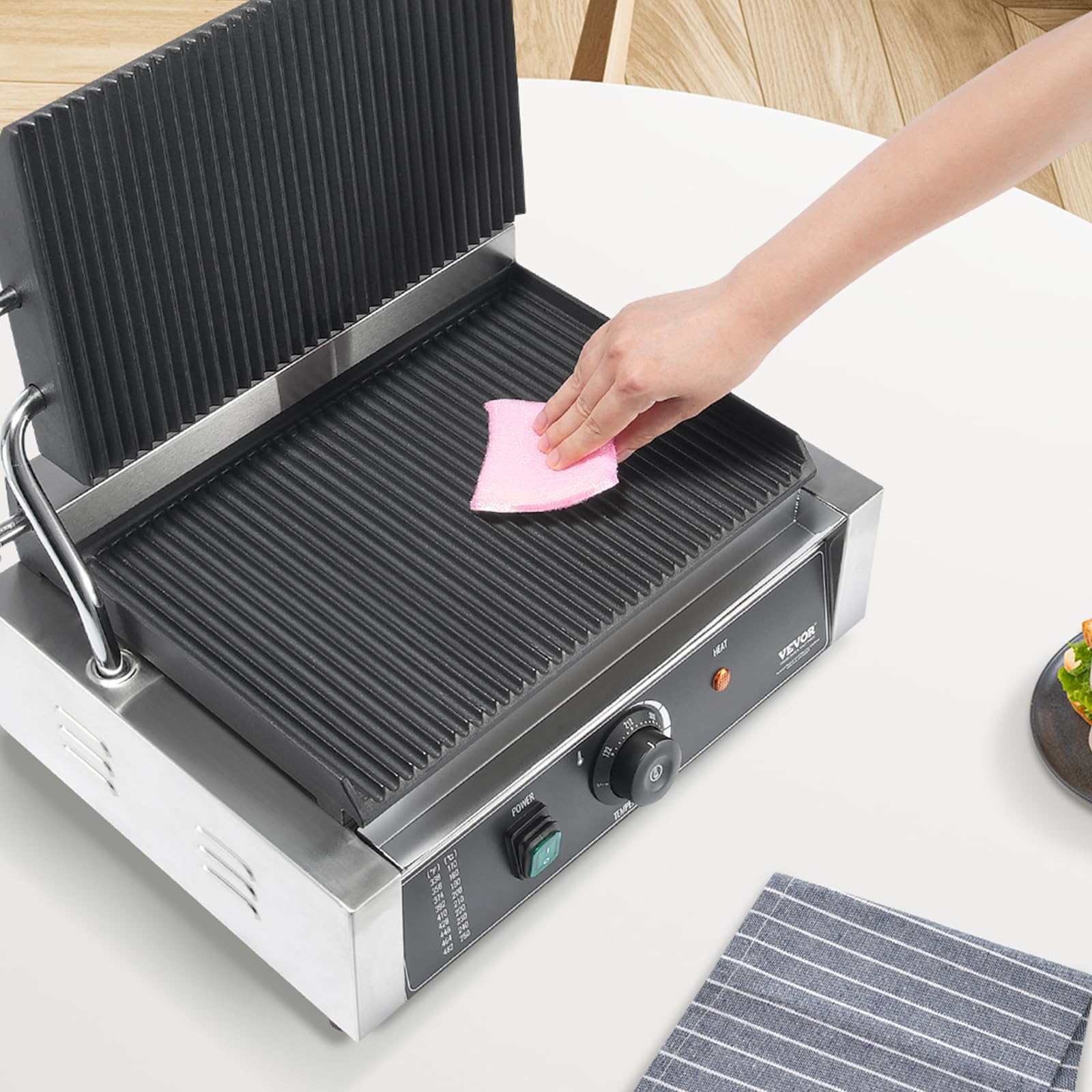 VEVOR 1800W Electric Panini Press Grill with Temperature Control, 14