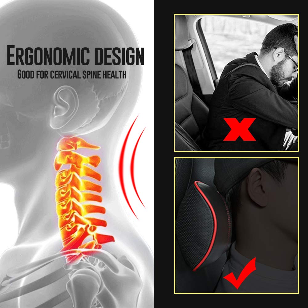 Memory Foam Car Neck Pillow - Cervical Support for Travel & Office (2-Pack, Red)