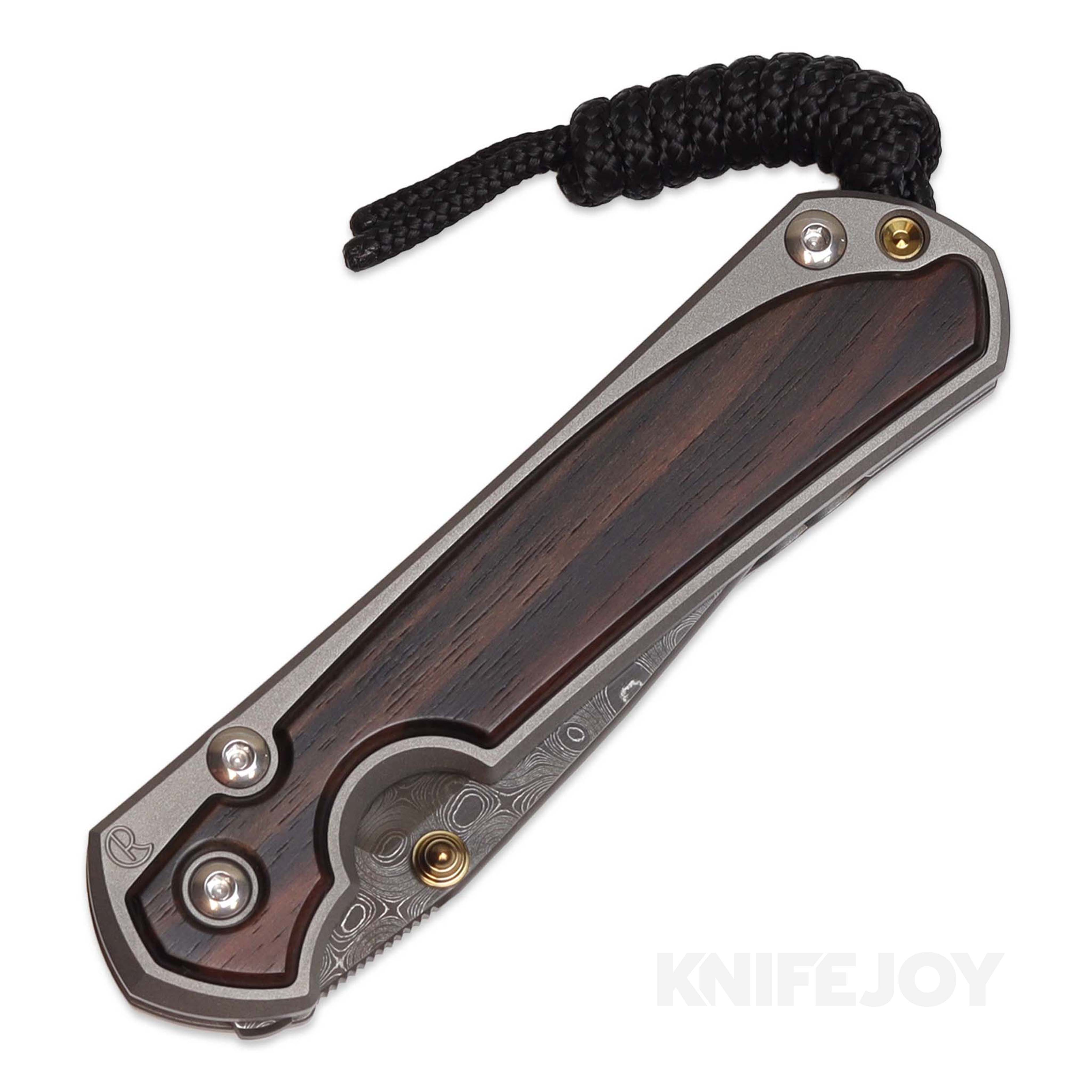 Chris Reeve Knives Small Sebenza 31 Folding Knife - Raindrop Damascus Steel Blade with Macassar Ebony Wood Inlays & Double Gold Lugs - Perfect for EDC, Camping, Hunting, and Outdoor Adventures