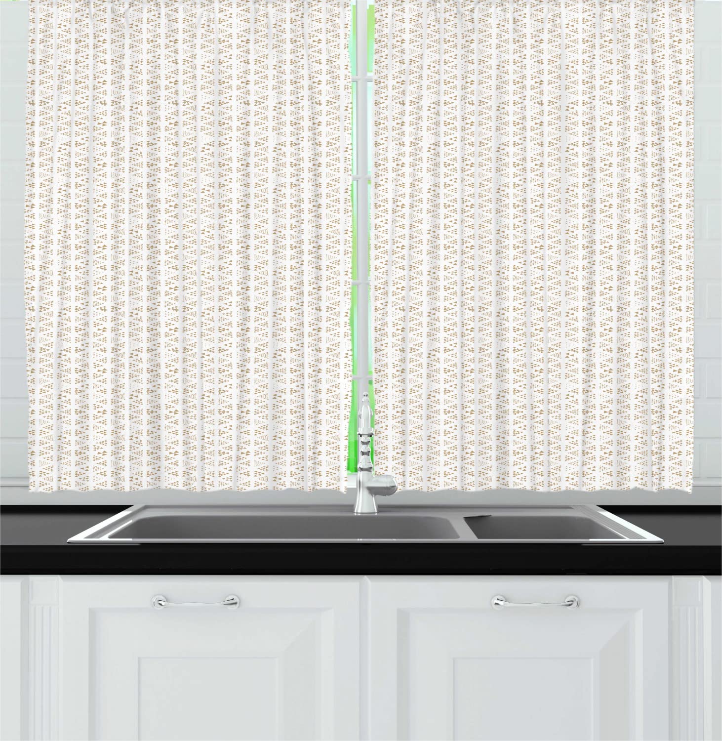 Ambesonne Art Deco Geometric Kitchen Curtains - Modern Monochrome Triangle Design, 2 Panel Rod Pocket Drapes for Windows, 55