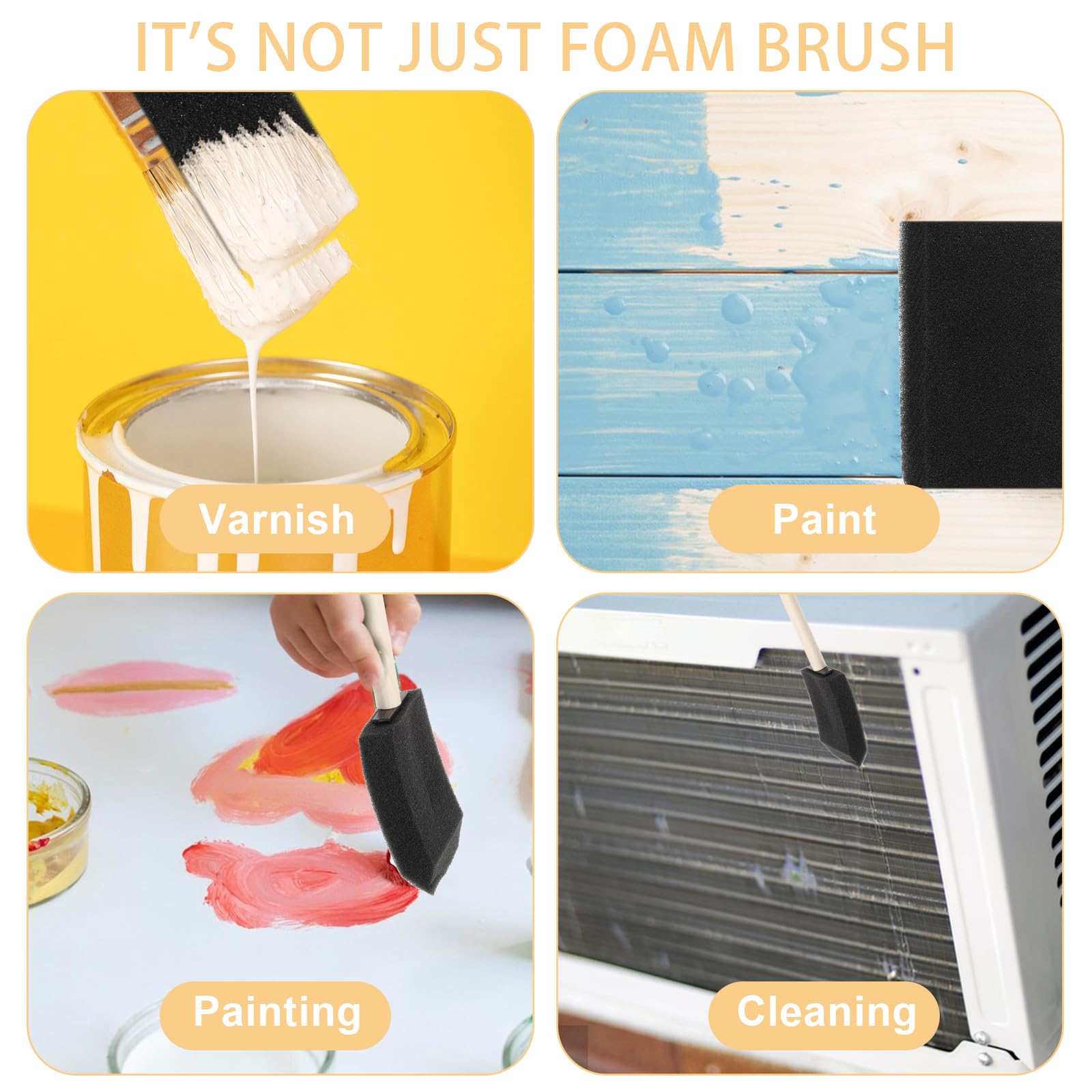 10 PCS Foam Paint Brushes Set - 4 Sizes Sponge Brushes with Wooden Handle for DIY Crafts, Wall Painting & Smooth Paint Application - Soft Paint Applicator for Artists, Kids & Home Decor Projects