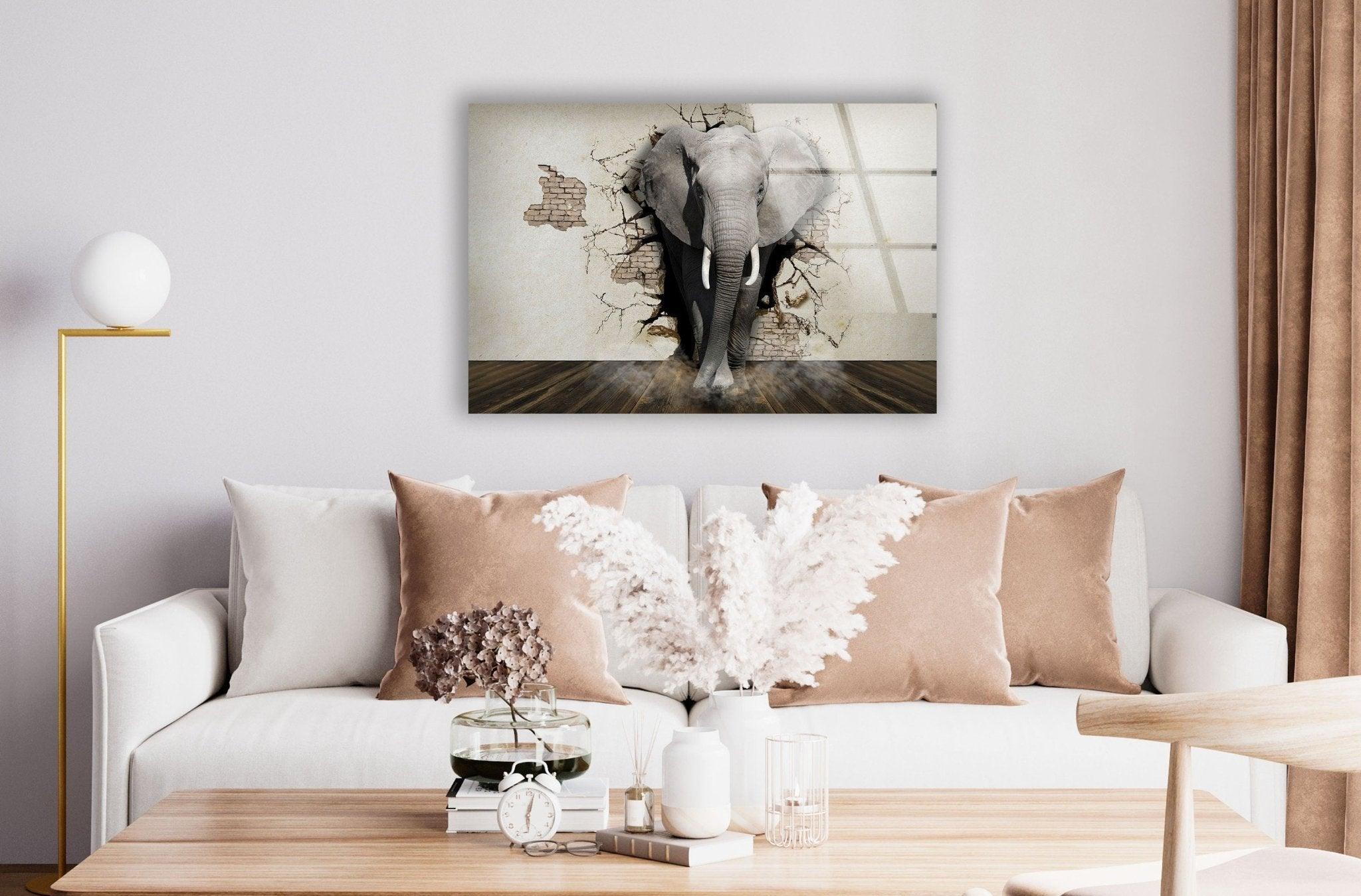 3D Elephant Art Glass Wall Decor - Handmade Modern Home Decoration for Living Room, Bedroom, Office - Unique Gift Idea for Animal Lovers