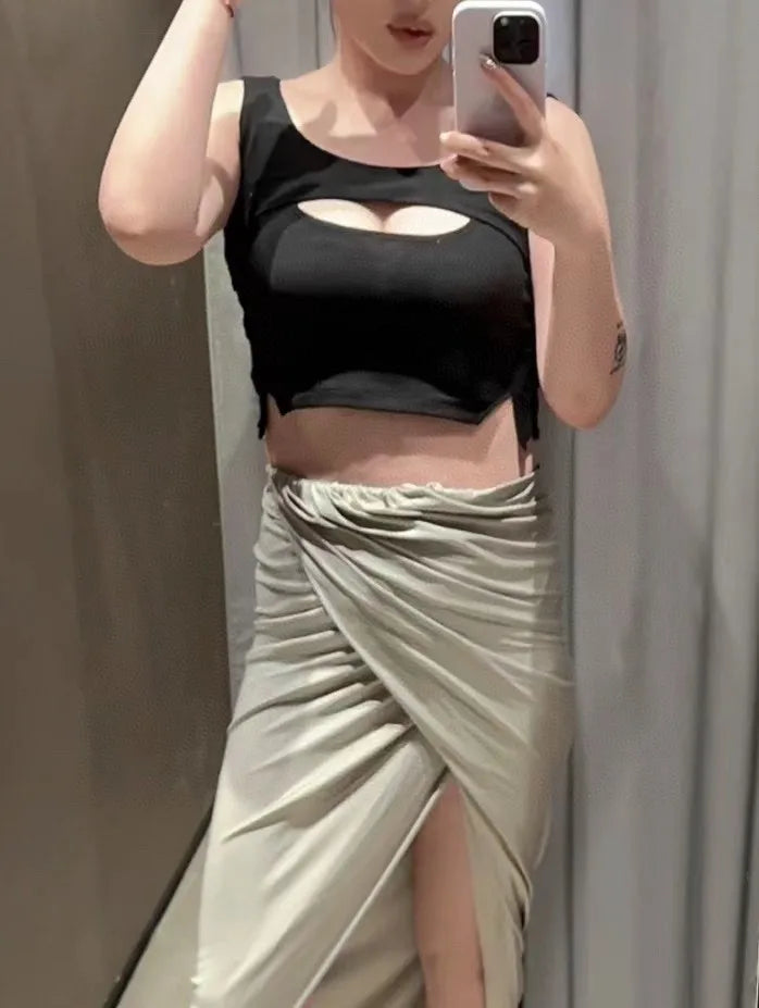 2024 Summer Women's Luxury High Slit Casual Midi Skirt - Flowy A-Line Skirt for Ladies (2 Colors) | Perfect for Beach Vacations, Date Nights & Office Wear