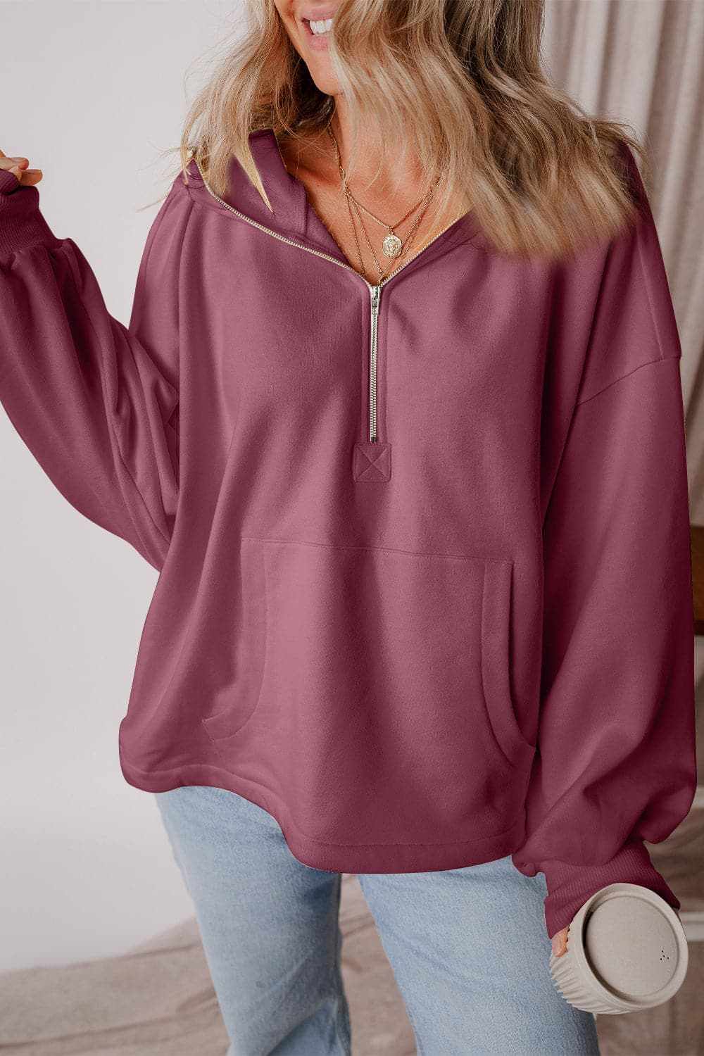 Men's Casual Half Zip Hoodie with Kangaroo Pockets - Lightweight Pullover for Outdoor Activities & Lounge Wear