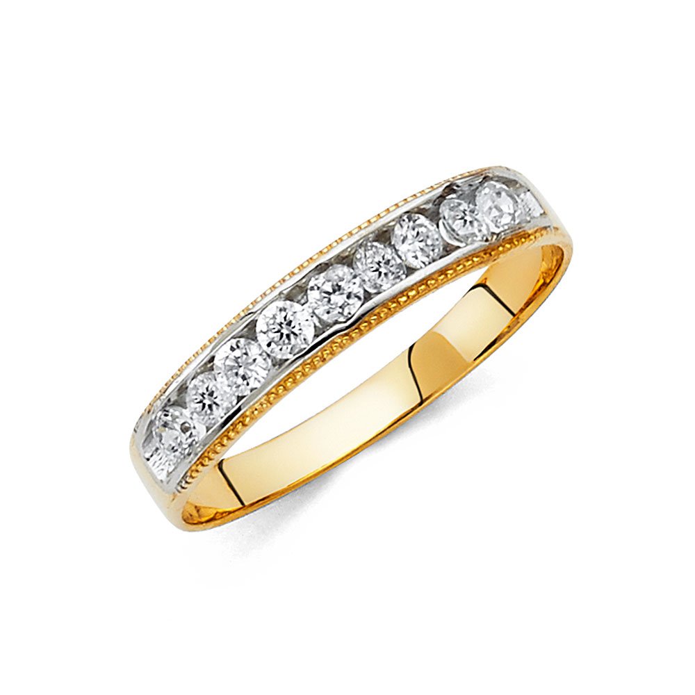 14K Yellow Gold Round Cubic Zirconia CZ Men's Wedding Band Ring - Anniversary Gift for Him, Engagement, Promise Ring, or Special Occasion Jewelry