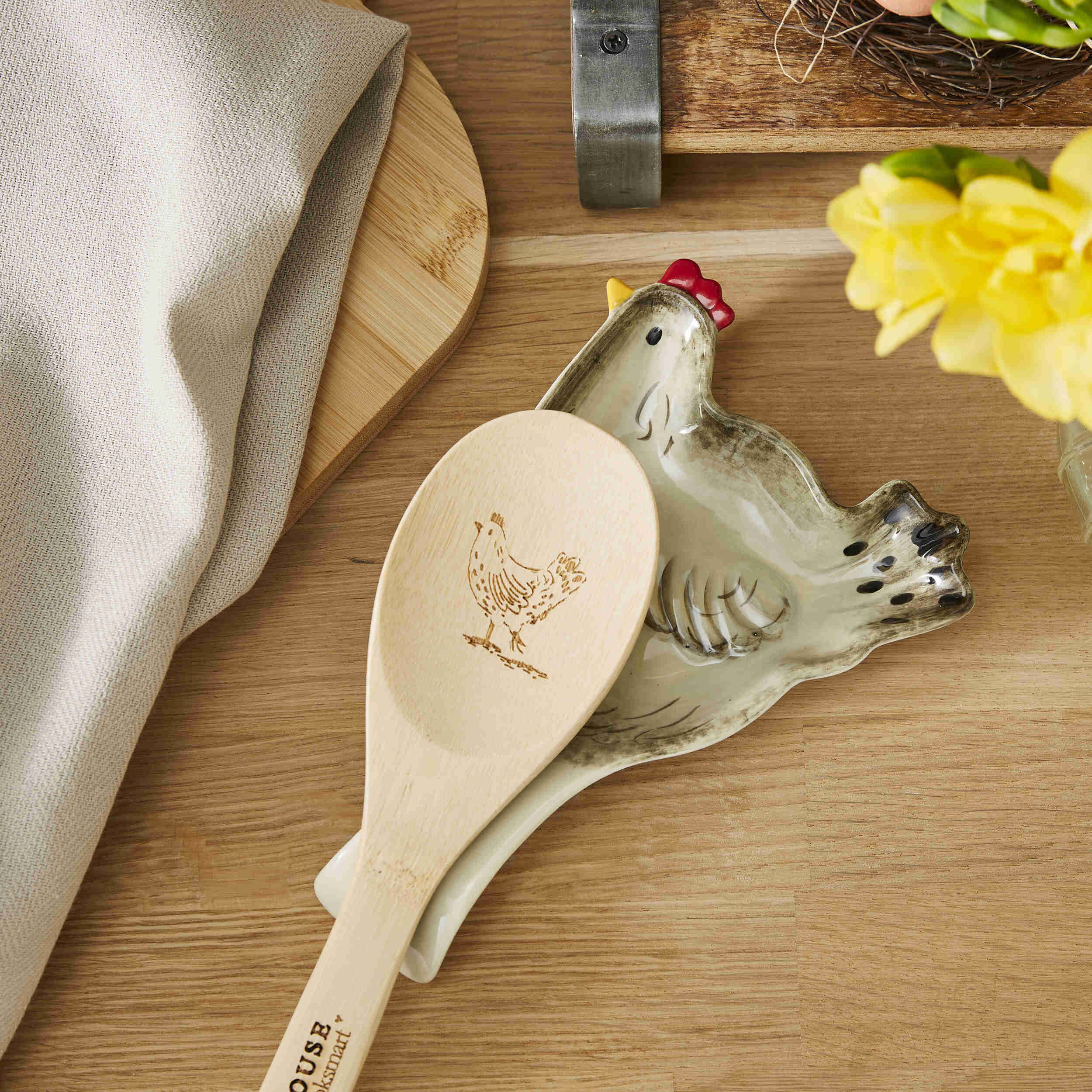 Hen House Lane Large Spoon Rest - Ceramic Kitchen Utensil Holder for Cooking & Serving - Perfect for Stovetop, Countertop, and Dining Table Use