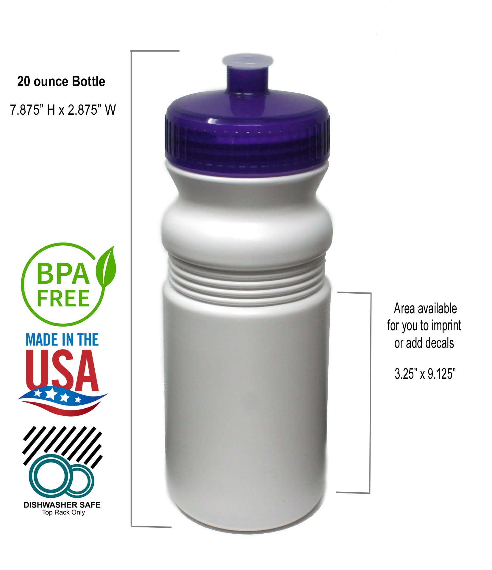 Rolling Sands 20oz BPA-Free Sports Water Bottles (100 Pack) - Made in USA, Dishwasher Safe - Perfect for Gyms, Schools, Offices & Outdoor Activities