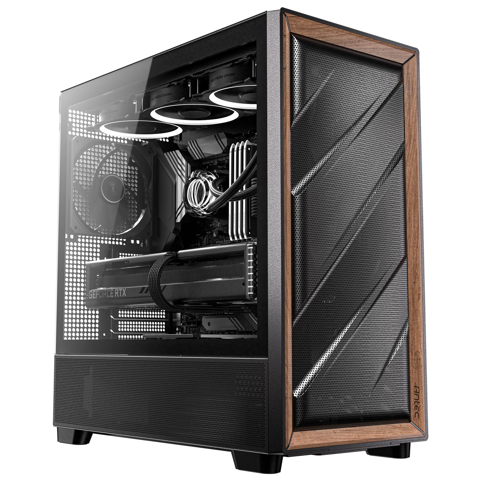 Antec Flux Wood Mid-Tower E-ATX PC Case with 5 PWM Fans - High Airflow Walnut Wood Front Panel, USB Type-C, 420mm Radiator & Back Connect MB Support (Up to 9 Fans) - Perfect for Gaming Rigs & Workstation Builds