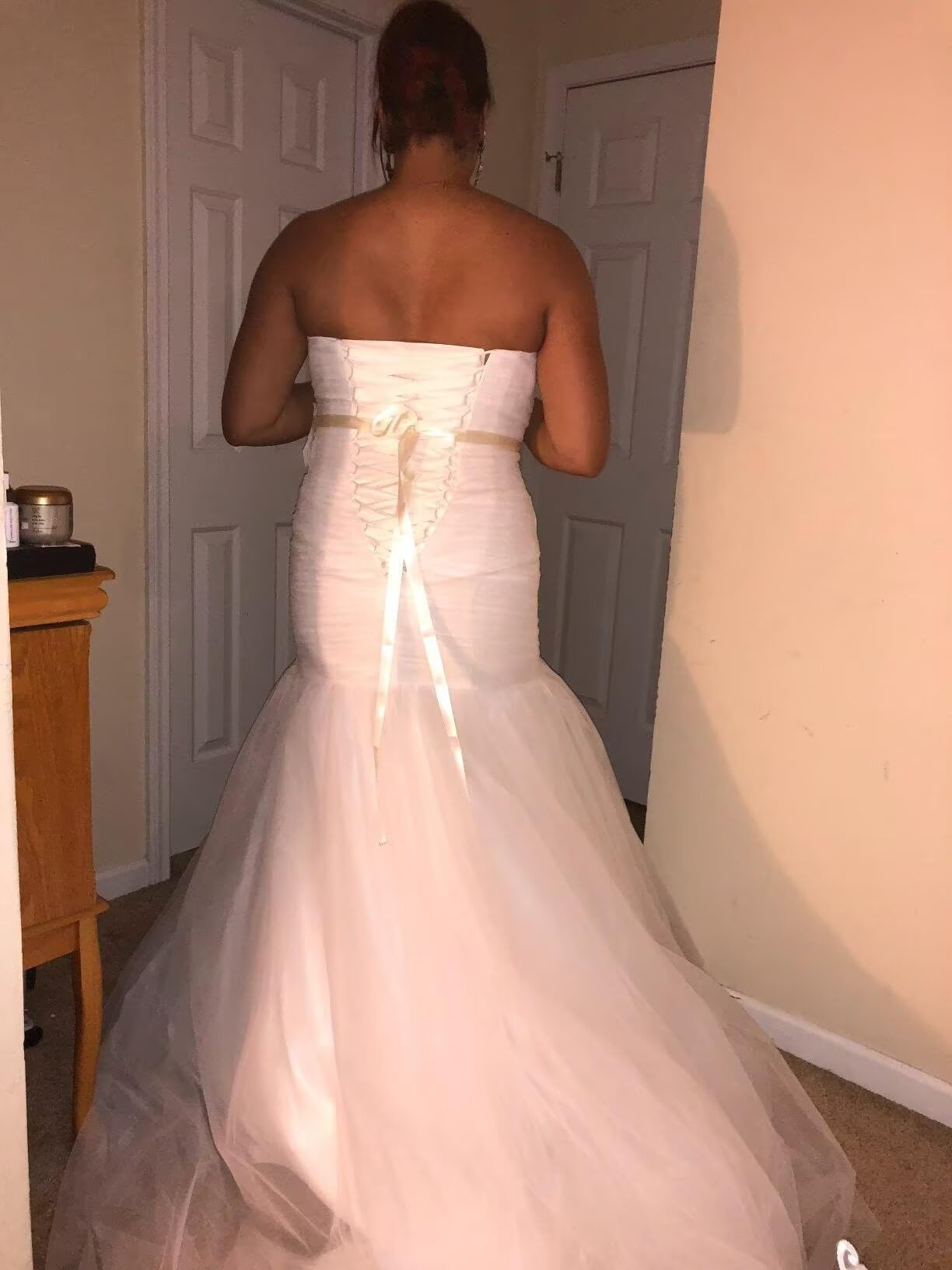 2025 Strapless Lace Mermaid Wedding Dress - Elegant Applique Tulle Long Bohemian Bridal Gown for Beach & Destination Weddings | Perfect for Romantic Ceremonies & Outdoor Photoshoots