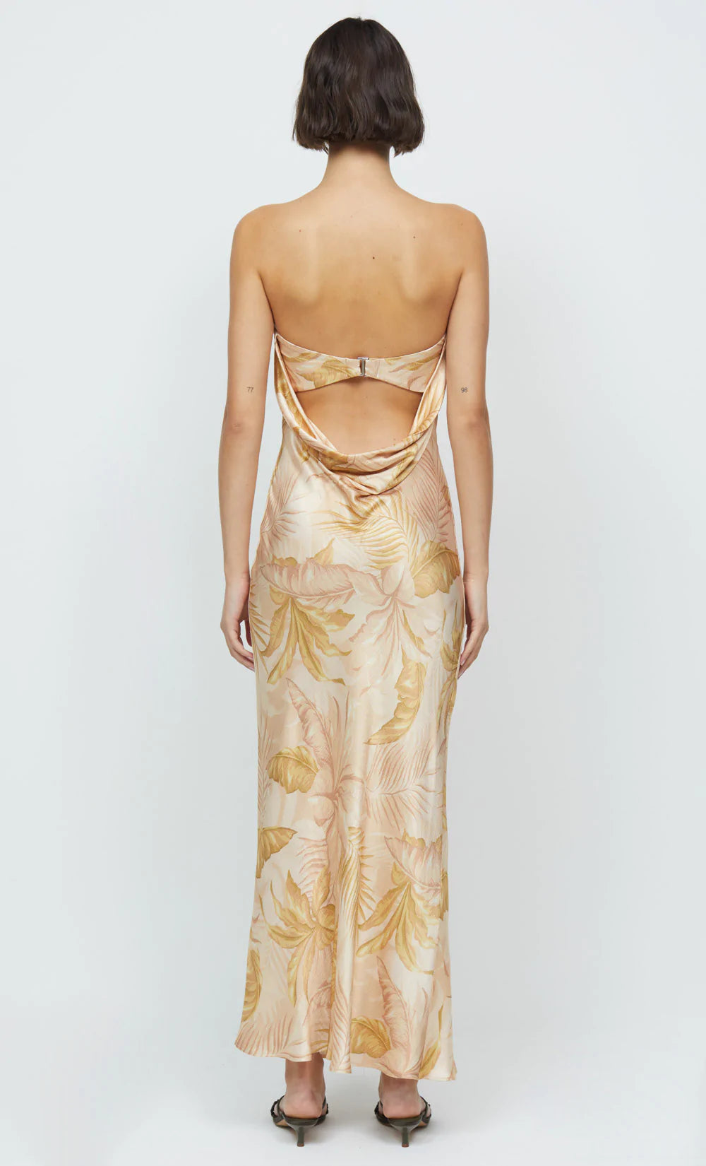 Dusty Palms Strapless Maxi Dress - Elegant Flowy Beach Wedding Gown for Women - Perfect for Summer Vacations, Boho Bridal Showers & Tropical Getaways