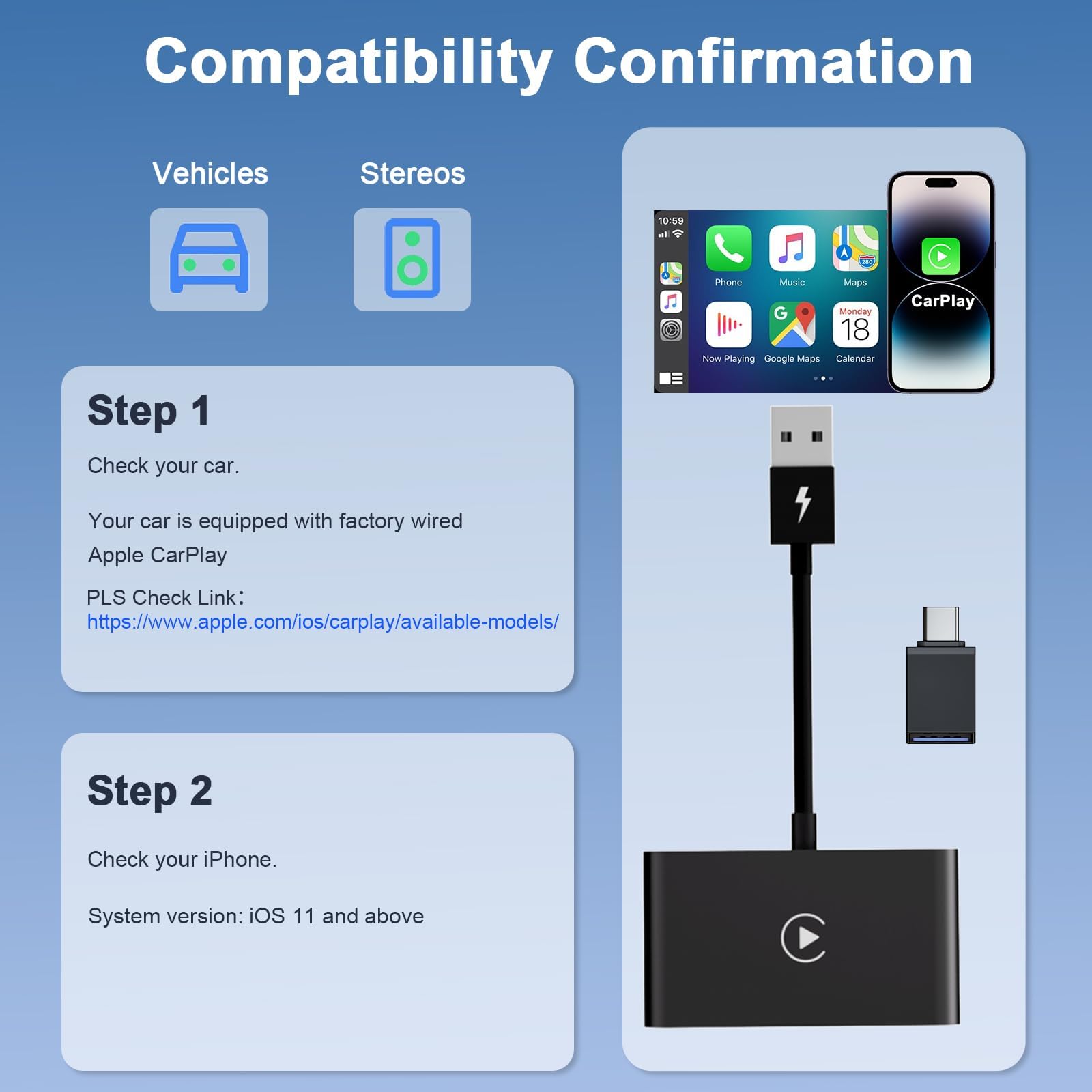 2024 Upgraded Wireless CarPlay Adapter - Convert Factory Wired CarPlay to Wireless for iPhone iOS 10+ & Cars Since 2015 | Seamless Music Streaming & Hands-Free Calling for Safer Driving