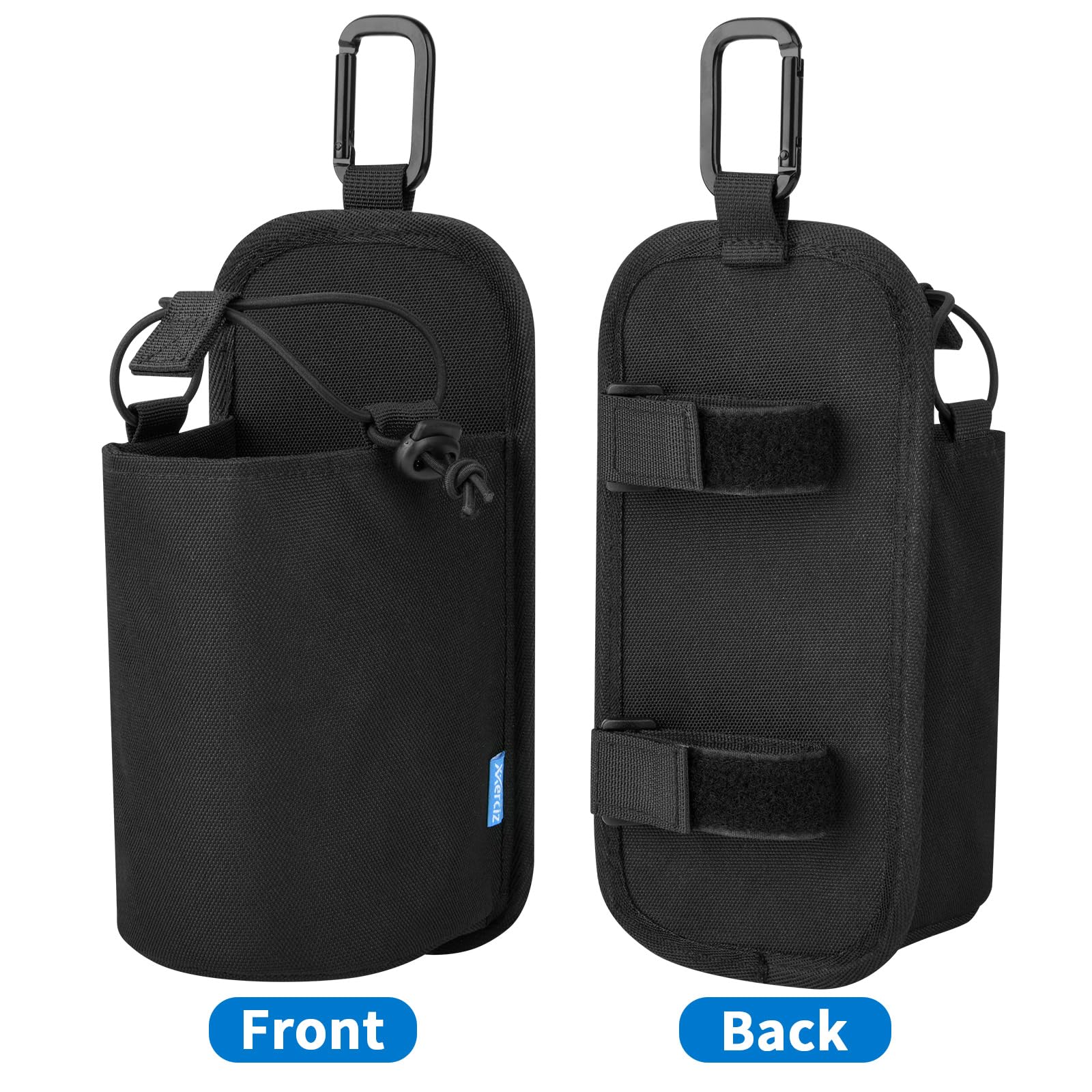 Xxerciz Nylon Water Bottle Holder for Backpack Shoulder Strap - Adjustable Drawstring Pouch with Carabiner Clip | Portable Hydration Accessory for Hiking, Camping & Outdoor Adventures