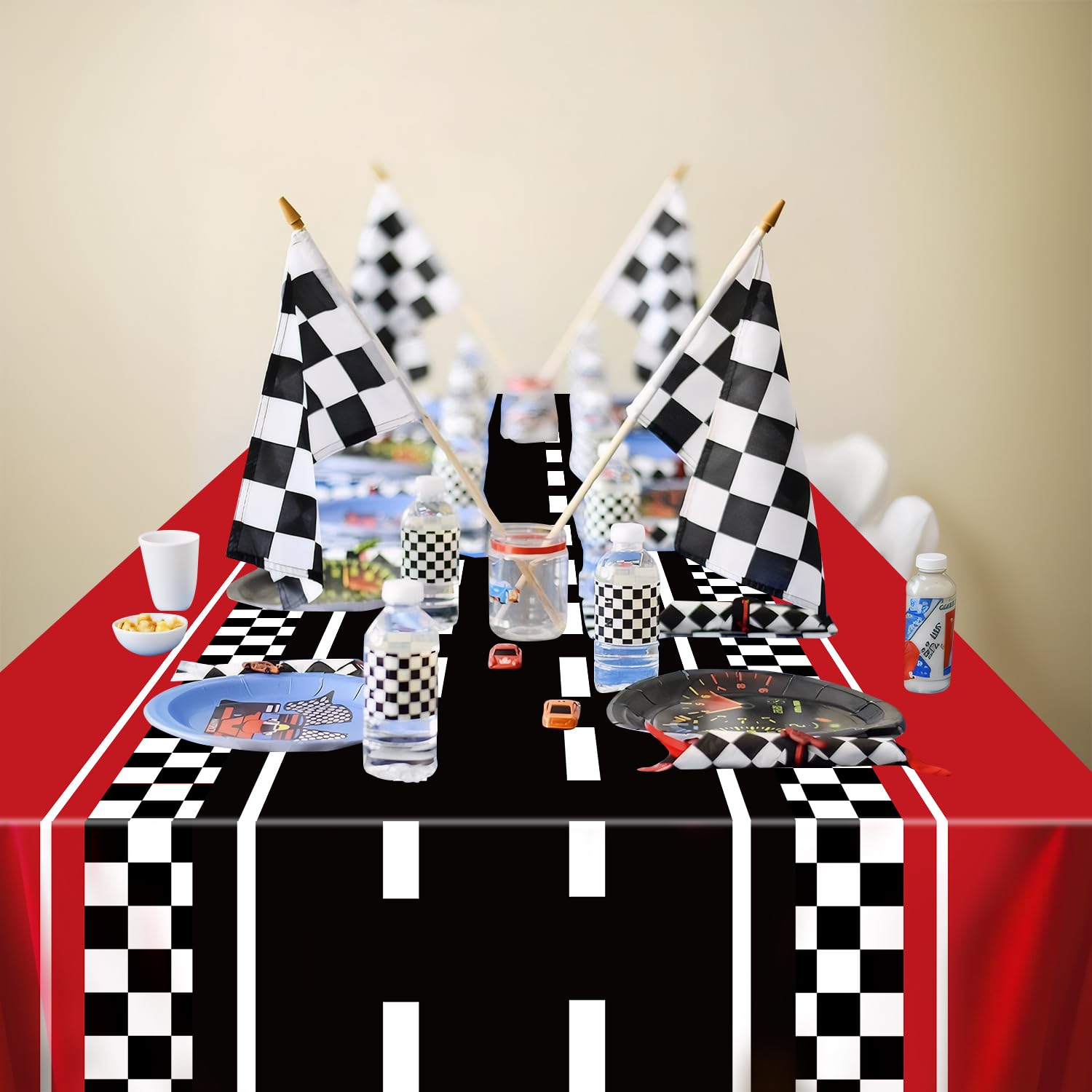 4Pcs Racing Car Tablecloths - 51x86 Inch Road Design Table Cover for Car Themed Birthday Parties, Race Car Decorations & Kids Party Supplies | Perfect for Birthday Decor, Baby Showers, and Themed Events