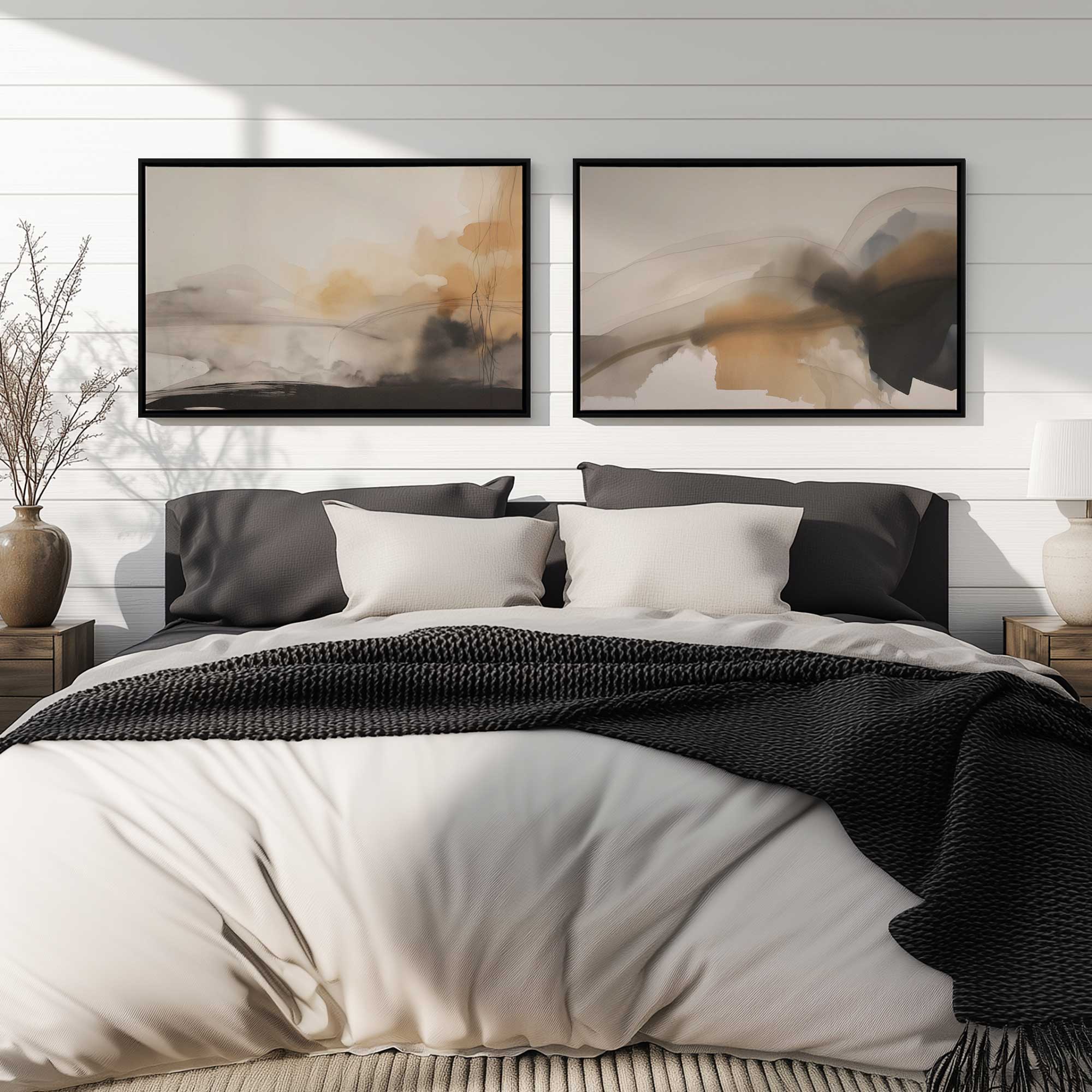 Set of 2 Rustic Copper Canvas Wall Art Prints - Elegant Home Decor for Living Room, Bedroom & Office
