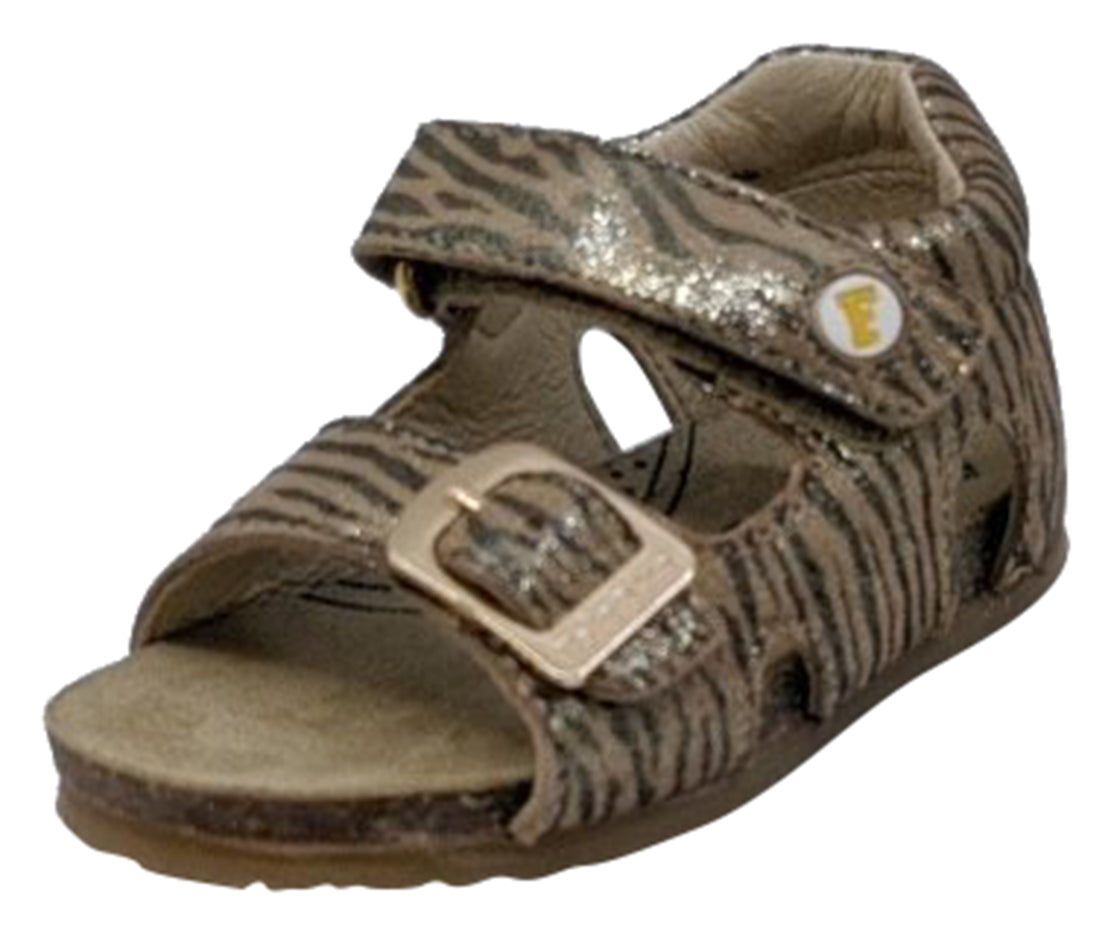 Falcotto Girls Bea St. Zebra Print Open Toe Sandals in Platinum - Comfortable Summer Casual Shoes for Kids, Perfect for Beach, Park and Outdoor Play