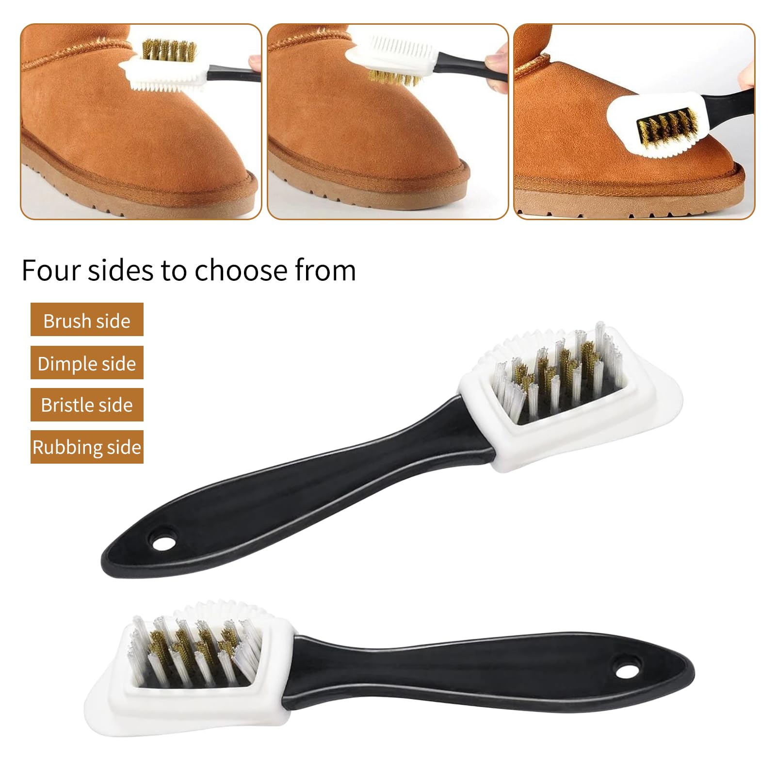 Premium Suede & Nubuck Shoe Brush with Cleaning Eraser - 4-Sided Multifunctional Brass Bristle Shoe Cleaner for Boots, Sneakers & Leather Shoes - Perfect for Home, Office & Travel Shoe Care