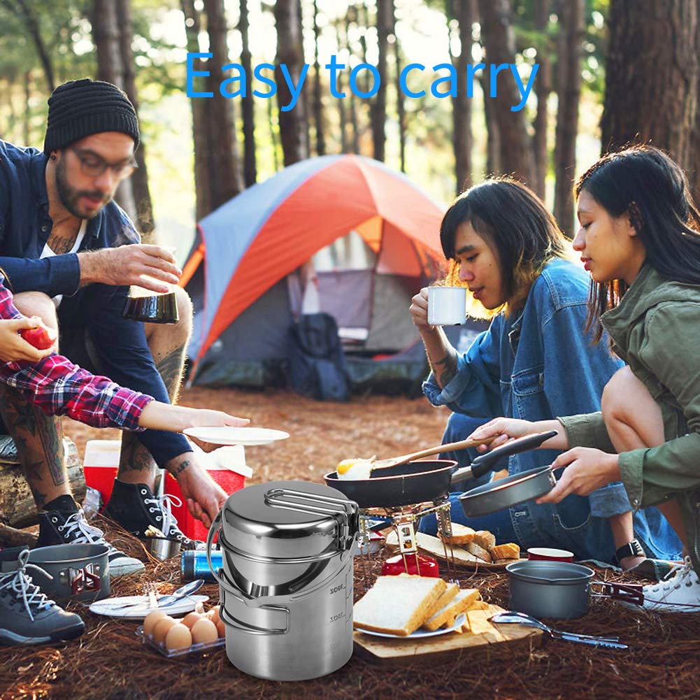 Portable Camping Cookware Set - Lightweight Outdoor Pots and Pans for Camping, Hiking, Backpacking & Picnics | Durable Stainless Steel Cooking Gear for Family Adventures & Outdoor Cooking