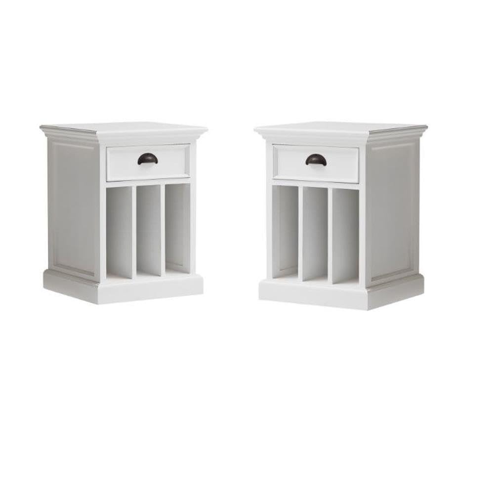 White Set of 2 Nightstands with Dividers - Modern Bedside Tables for Bedroom Storage & Organization | Perfect for Small Spaces, Apartments & Guest Rooms