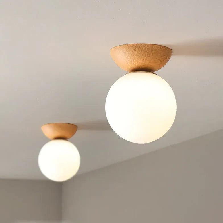White Glass Globe Corridor Ceiling Light Fixture - Modern Round Pendant Lighting for Hallway, Entryway, Staircase & Foyer